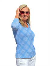 Load image into Gallery viewer, V-Neck Top with UPF50+ Check Periwinkle
