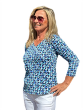 Load image into Gallery viewer, V-Neck Top with UPF50+ Navy Waves
