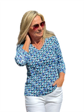 Load image into Gallery viewer, V-Neck Top with UPF50+ Navy Waves
