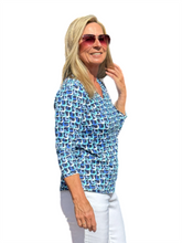 Load image into Gallery viewer, V-Neck Top with UPF50+ Navy Waves
