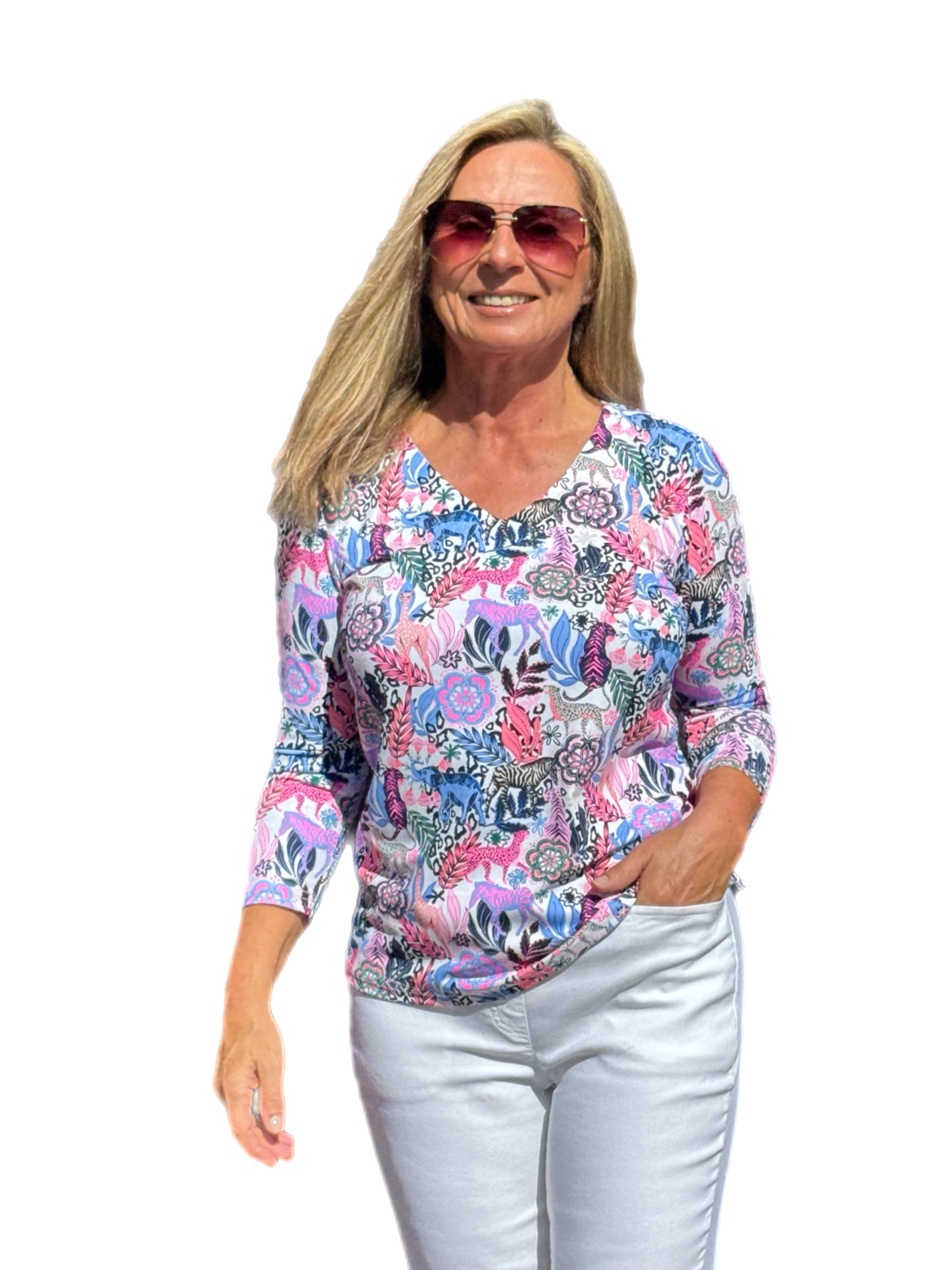 V-Neck Top with UPF50+ Jungle Multi - Back of the Bay Boutique