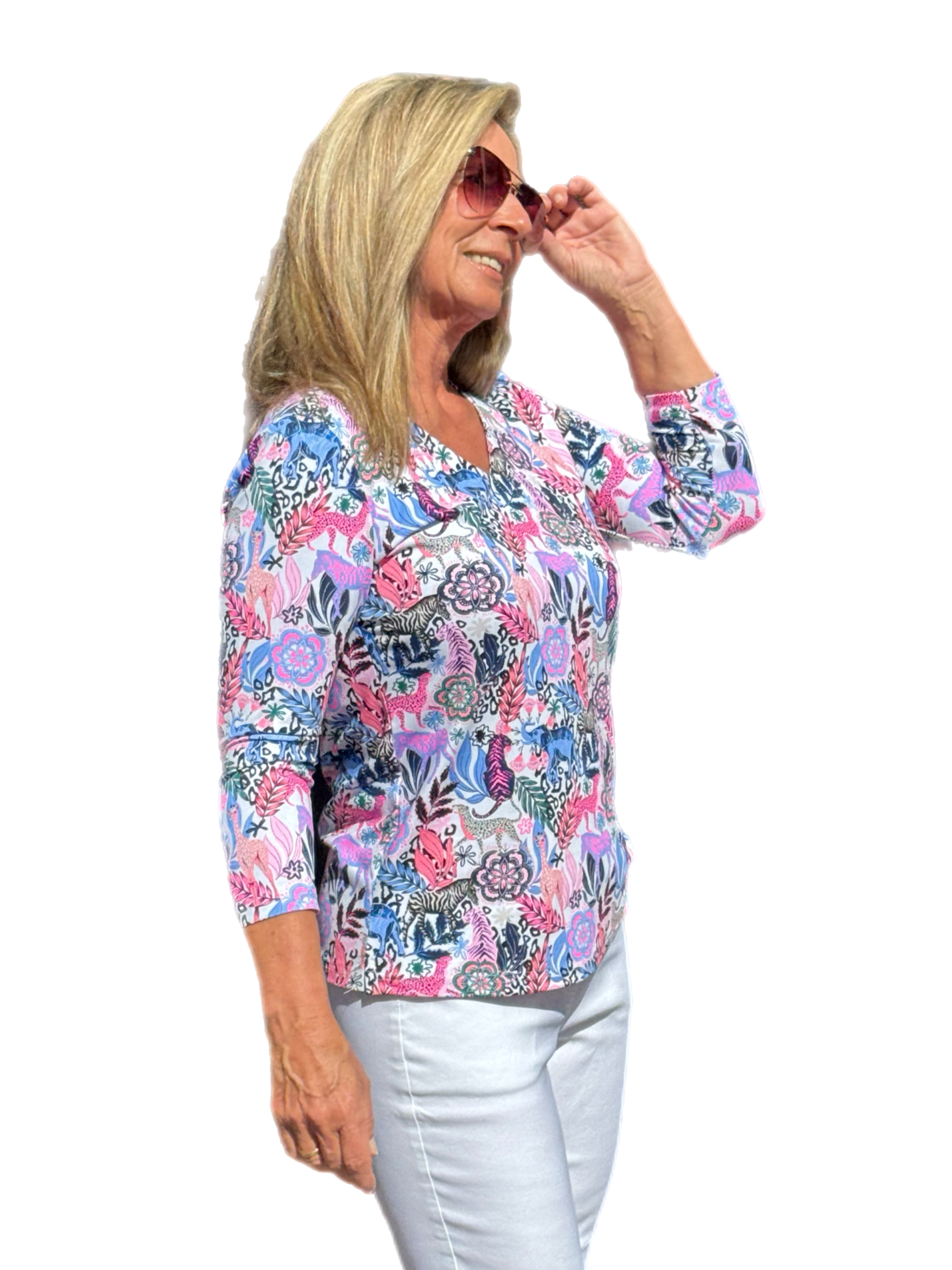 V-Neck Top with UPF50+ Jungle Multi - Back of the Bay Boutique