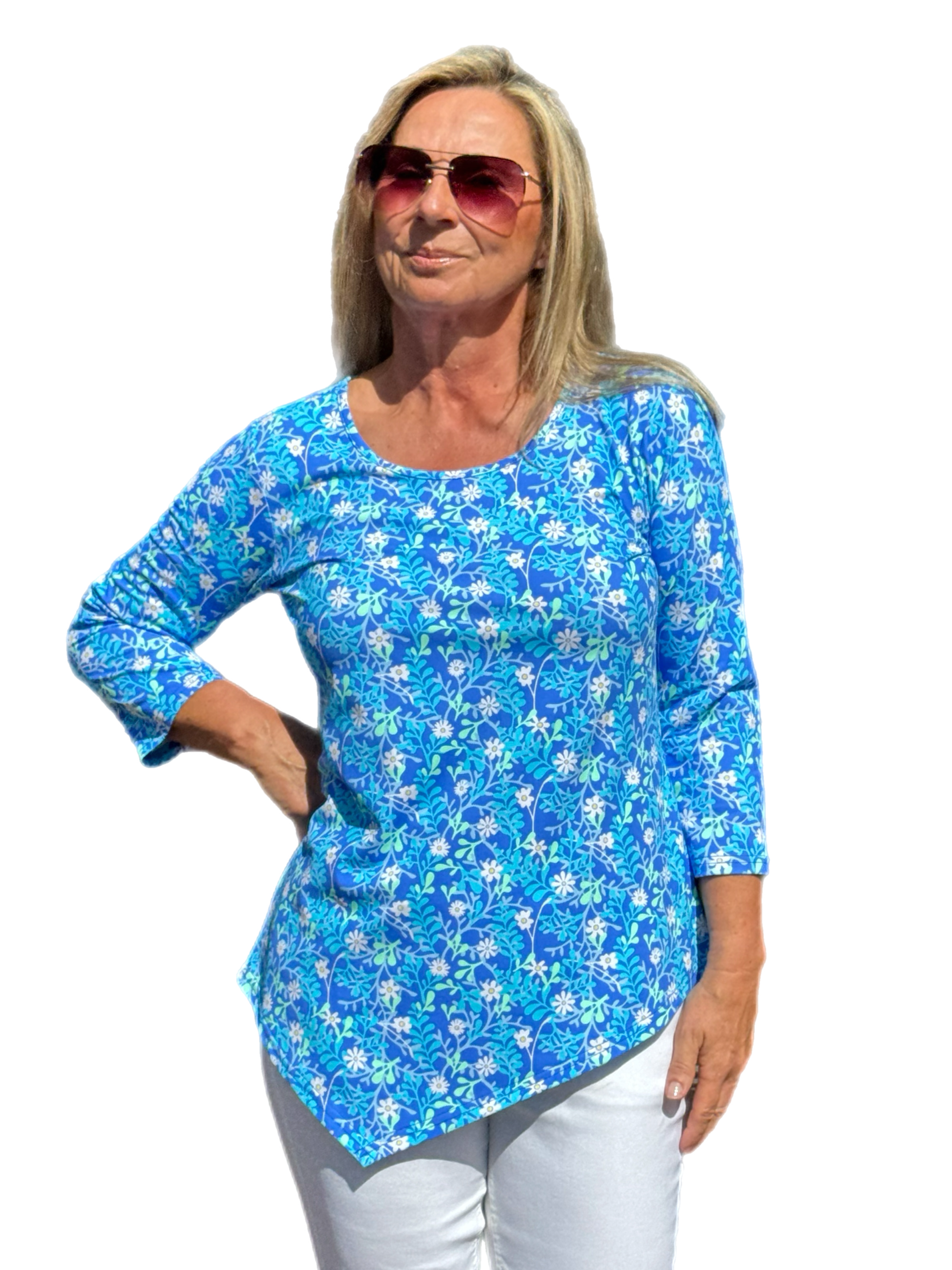 Asymmetrical Hemline Top with UPF50+ Summer Breeze Daisy - Back of the Bay Boutique