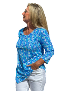 Asymmetrical Hemline Top with UPF50+ Summer Breeze Daisy