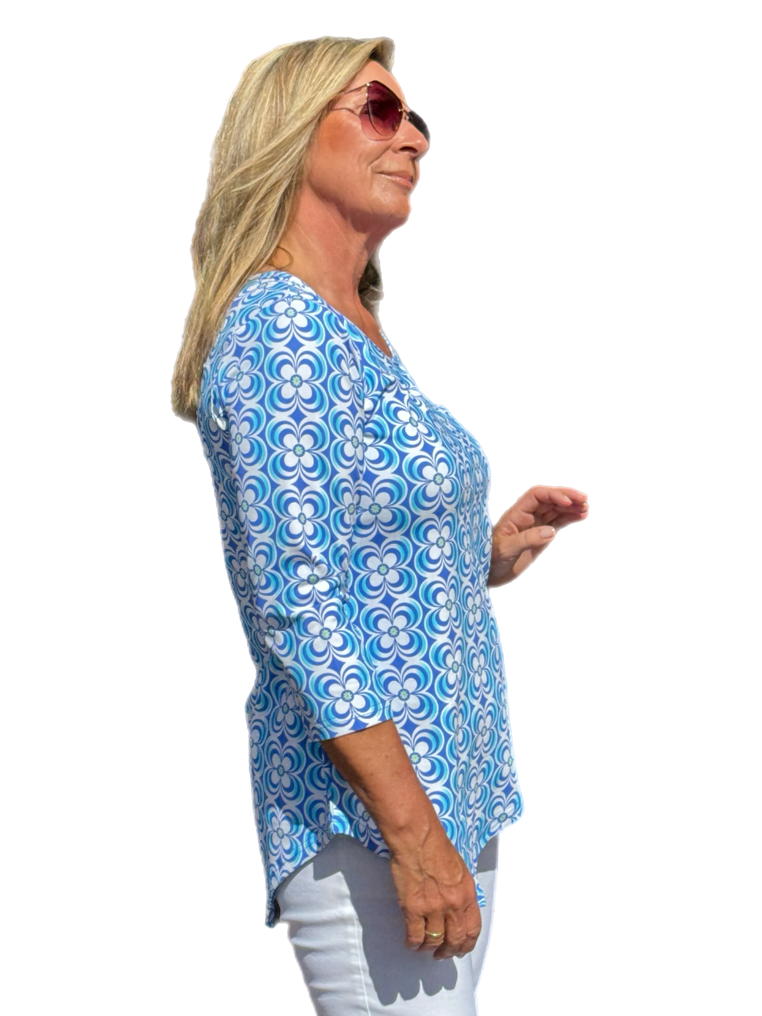 Asymmetrical Hemline Top with UPF50+ Floral Periwinkle - Back of the Bay Boutique