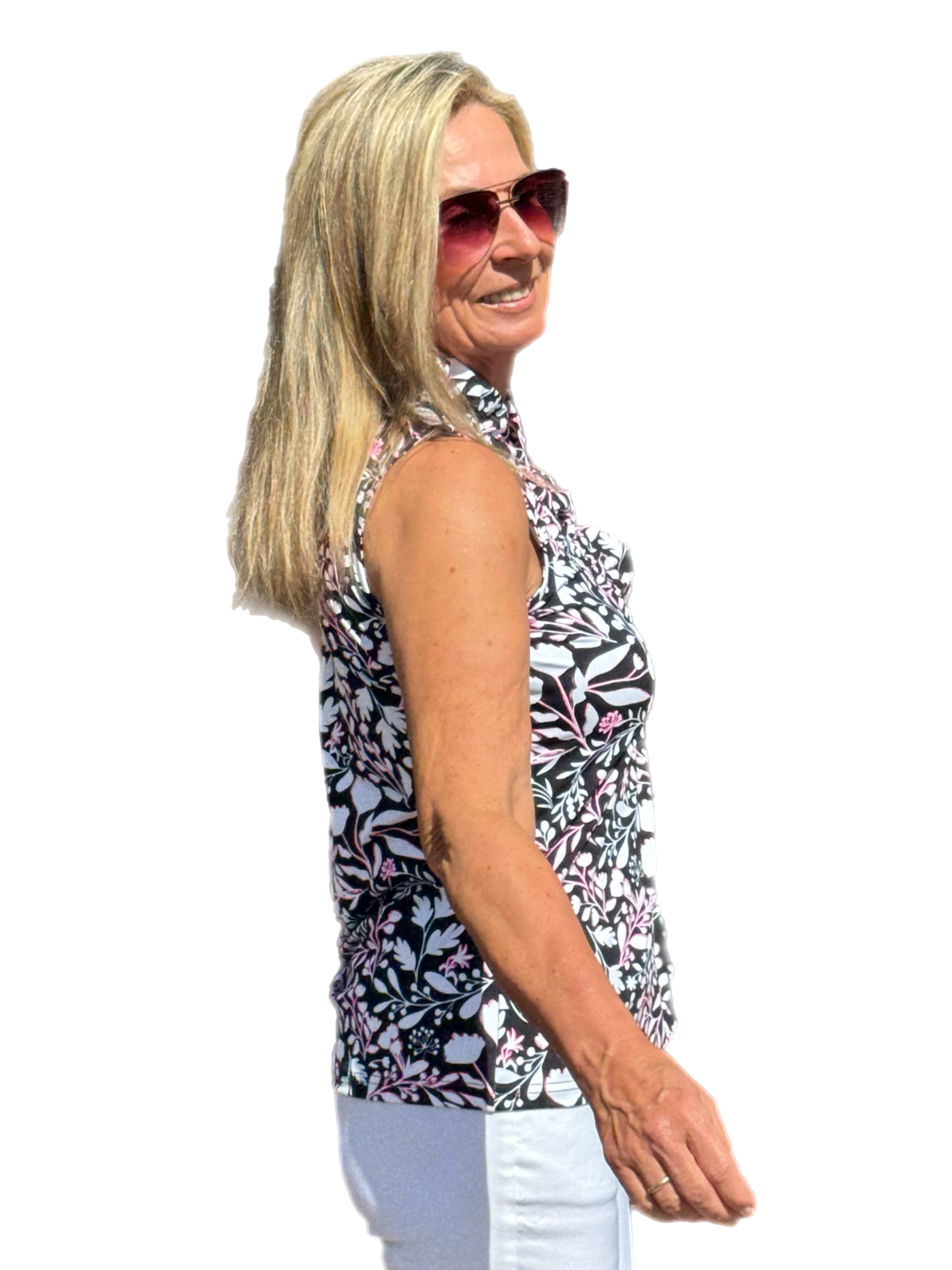 Ruffle-Neck Top with UPF50+ Summer Breeze Black - Back of the Bay Boutique
