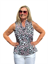 Load image into Gallery viewer, Ruffle-Neck Top with UPF50+ Summer Breeze Black
