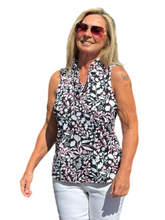 Load image into Gallery viewer, Ruffle-Neck Top with UPF50+ Summer Breeze Black
