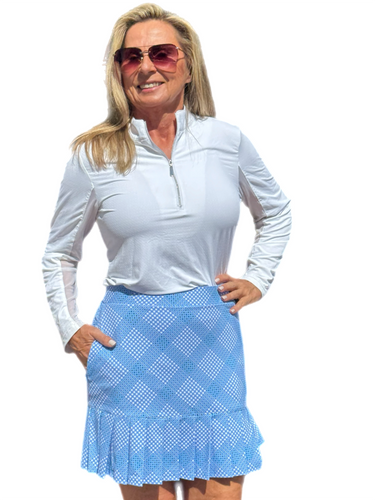 Pull-on Flounce Skort with UPF50+ Check Periwinkle - Back of the Bay Boutique