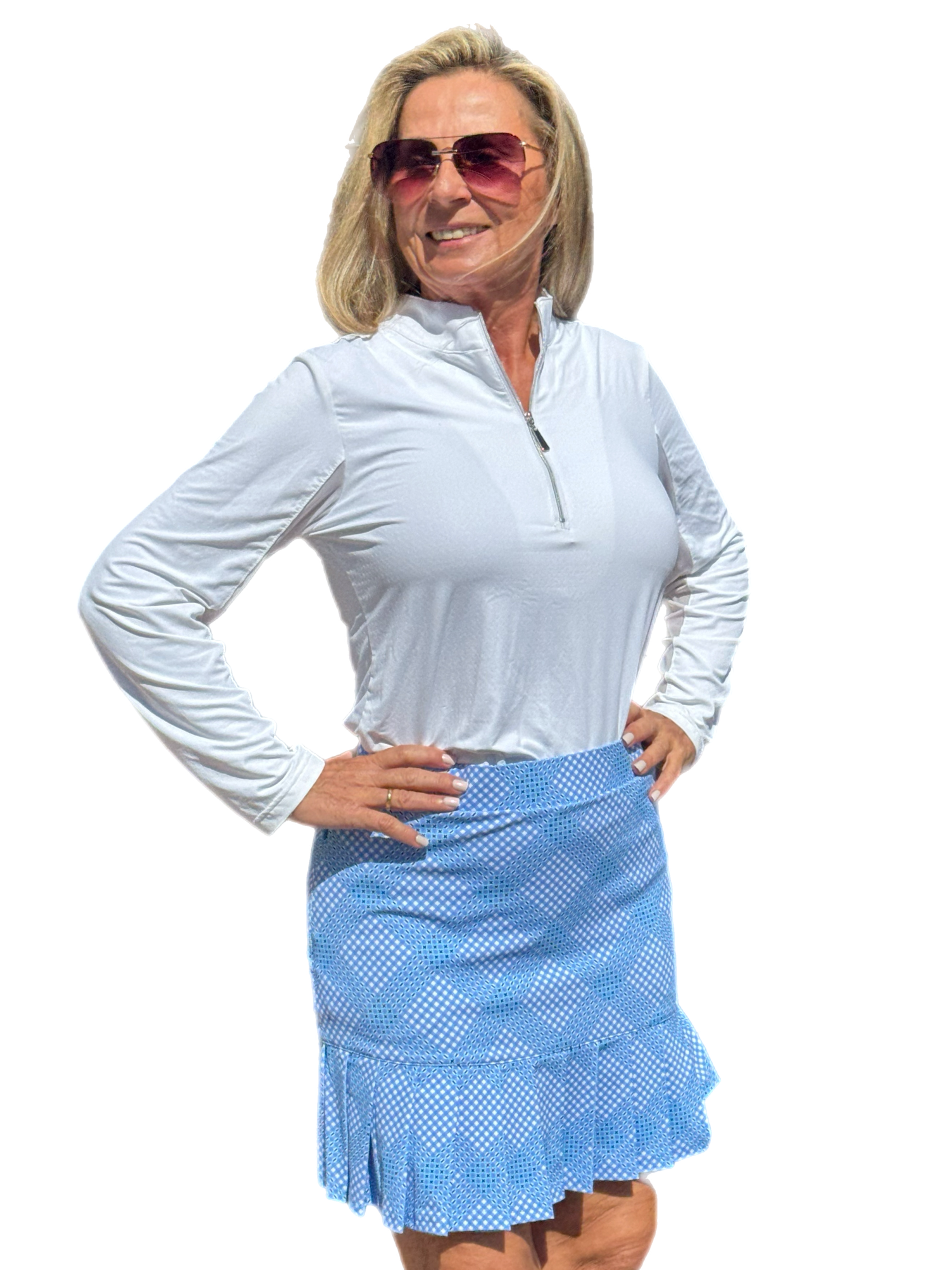 Pull-on Flounce Skort with UPF50+ Check Periwinkle - Back of the Bay Boutique