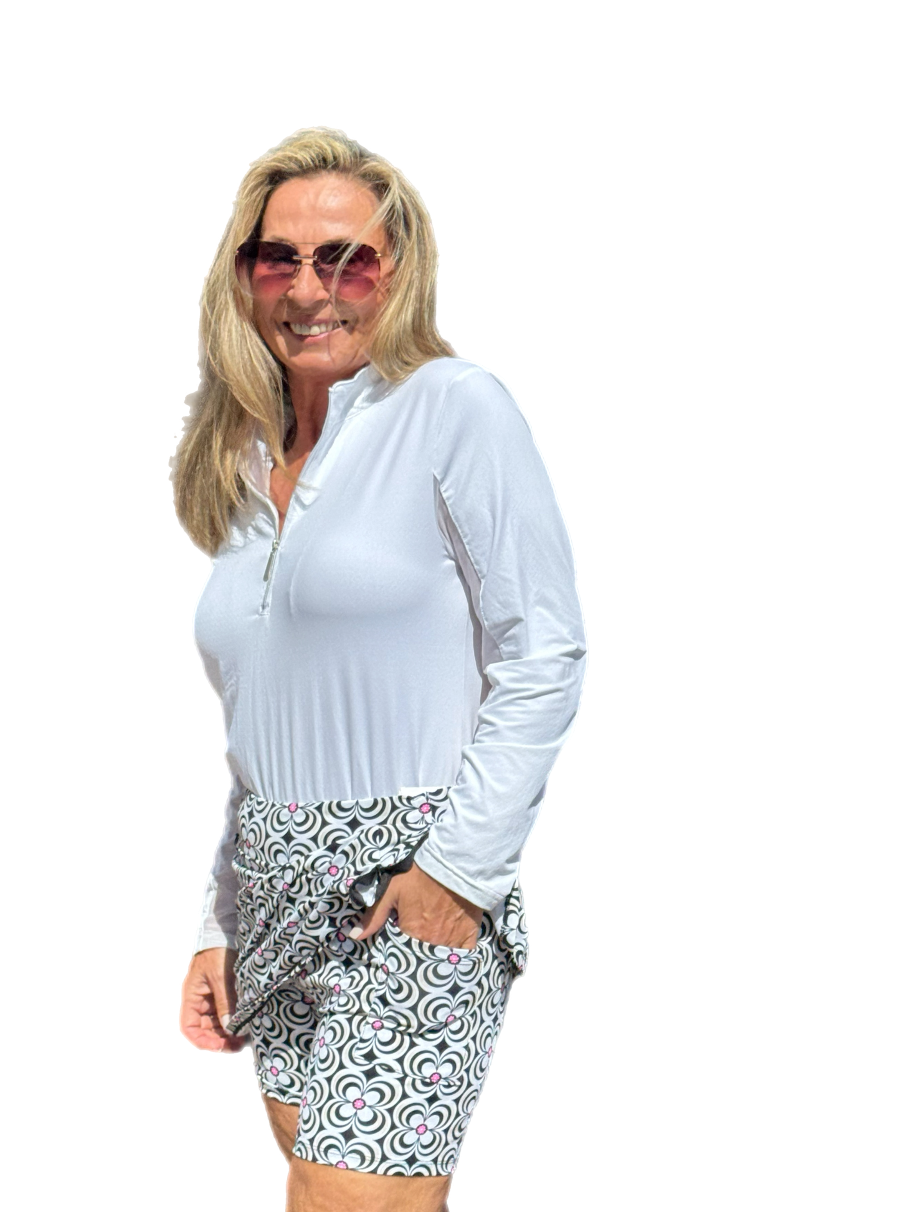 Pull-on Zip Skort with UPF50+ Floral Black - Back of the Bay Boutique