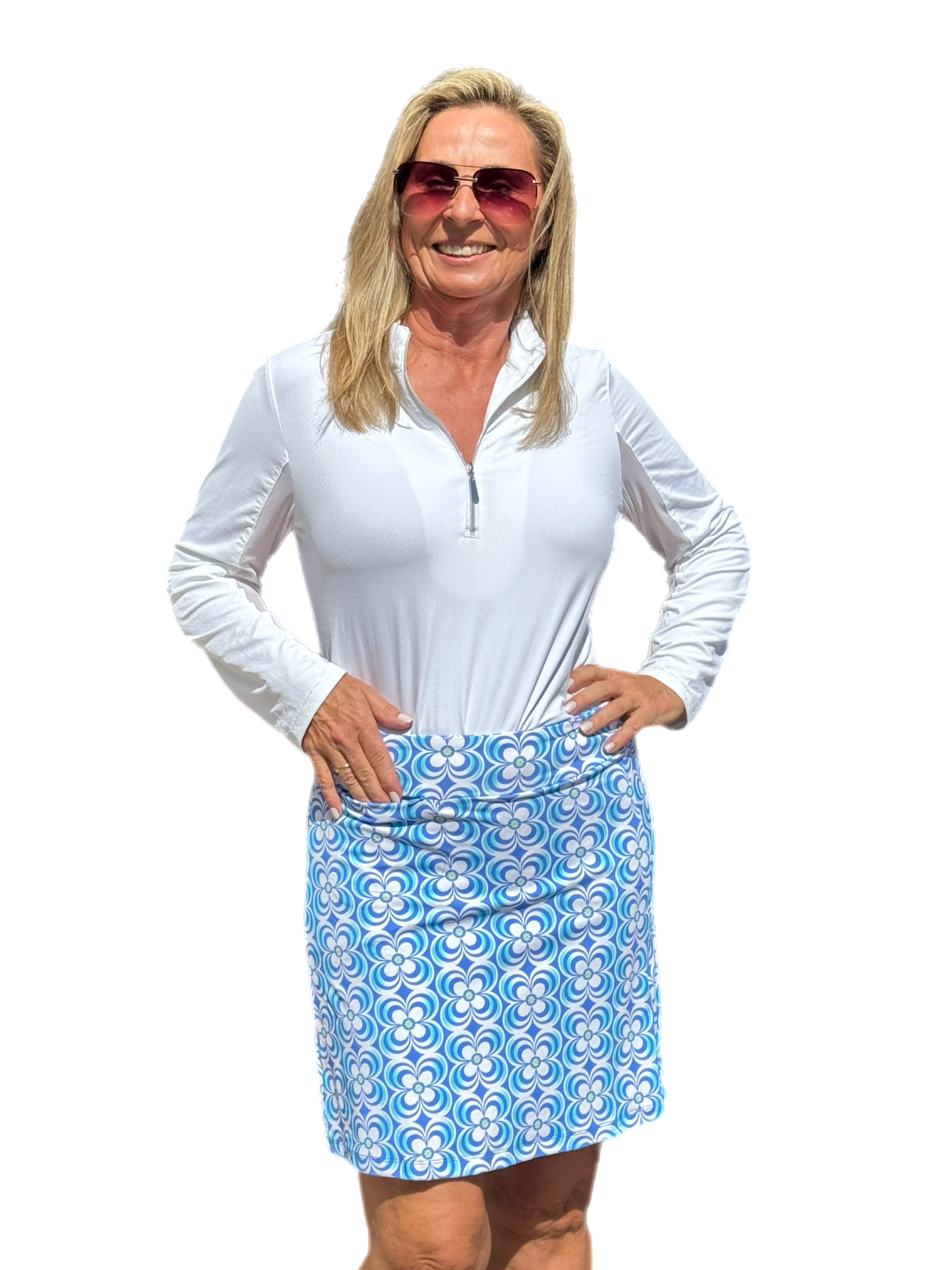 Pull-on Zip Skort with UPF50+ Floral Periwinkle - Back of the Bay Boutique