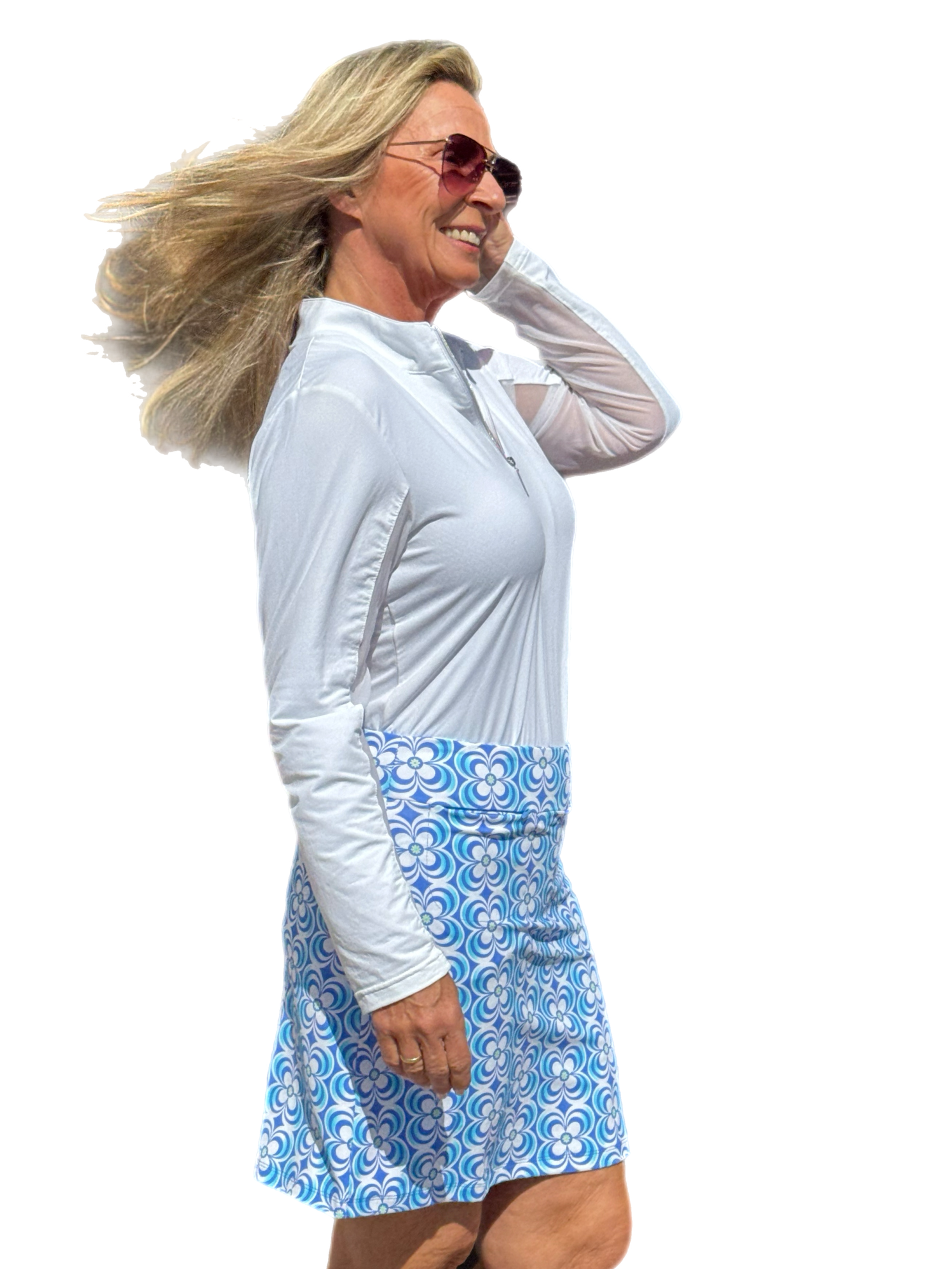 Pull-on Zip Skort with UPF50+ Floral Periwinkle - Back of the Bay Boutique