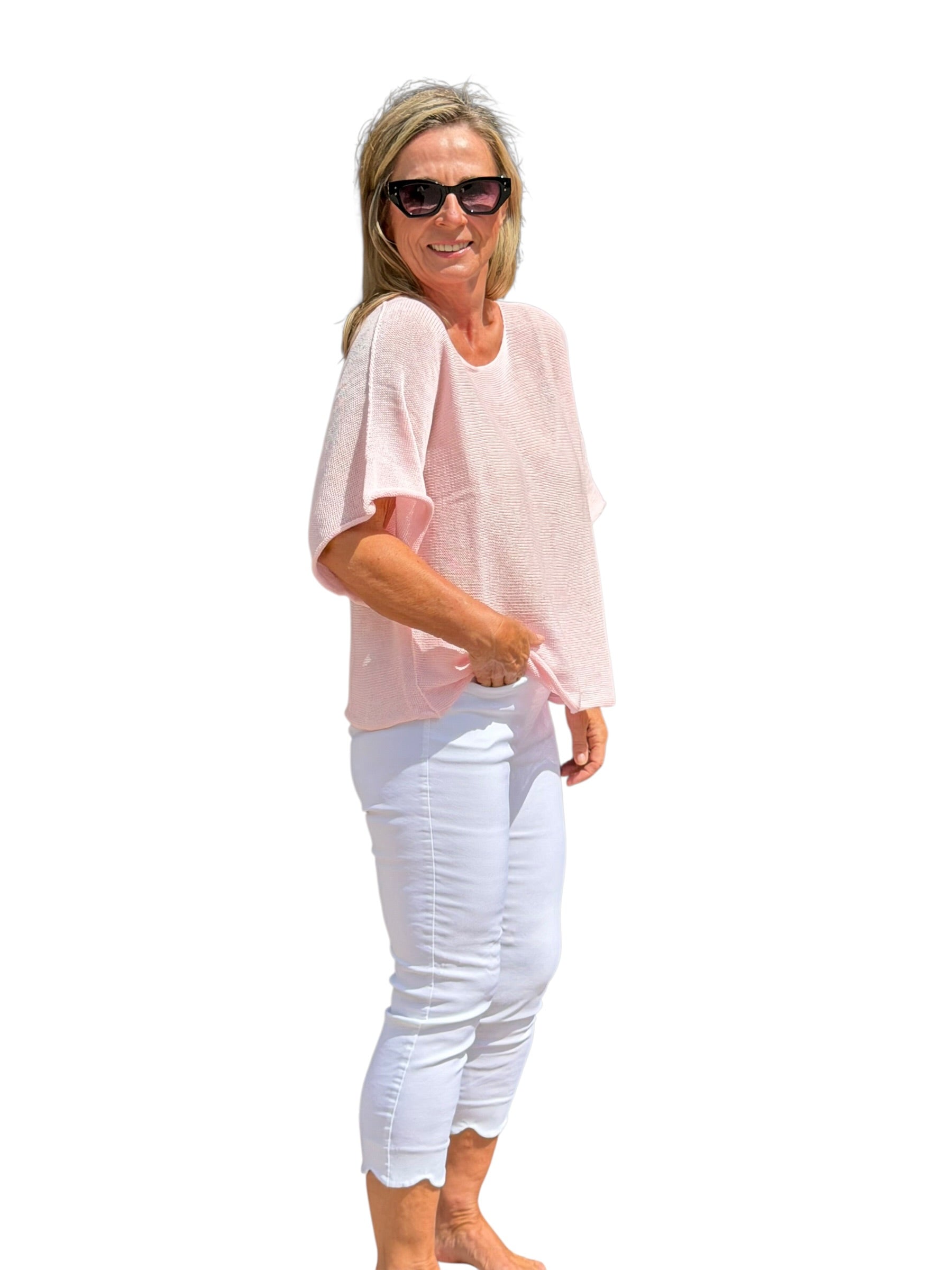 Short Sleeve Knit Sweater Light Pink - MADE IN ITALY - Back of the Bay Boutique