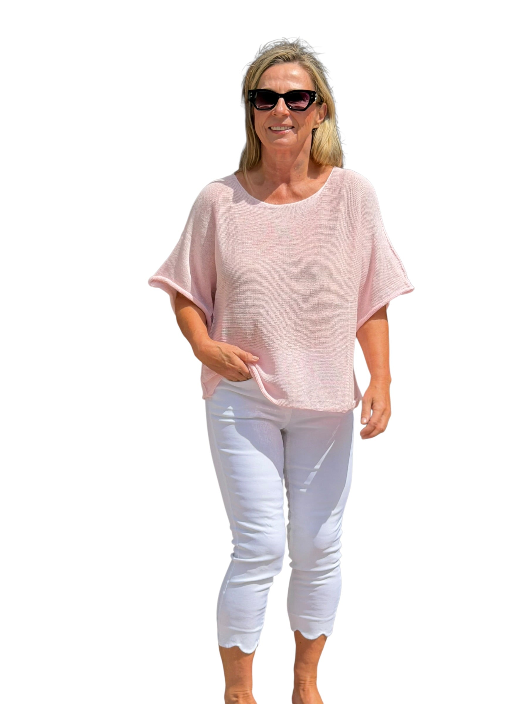 Short Sleeve Knit Sweater Light Pink - MADE IN ITALY - Back of the Bay Boutique