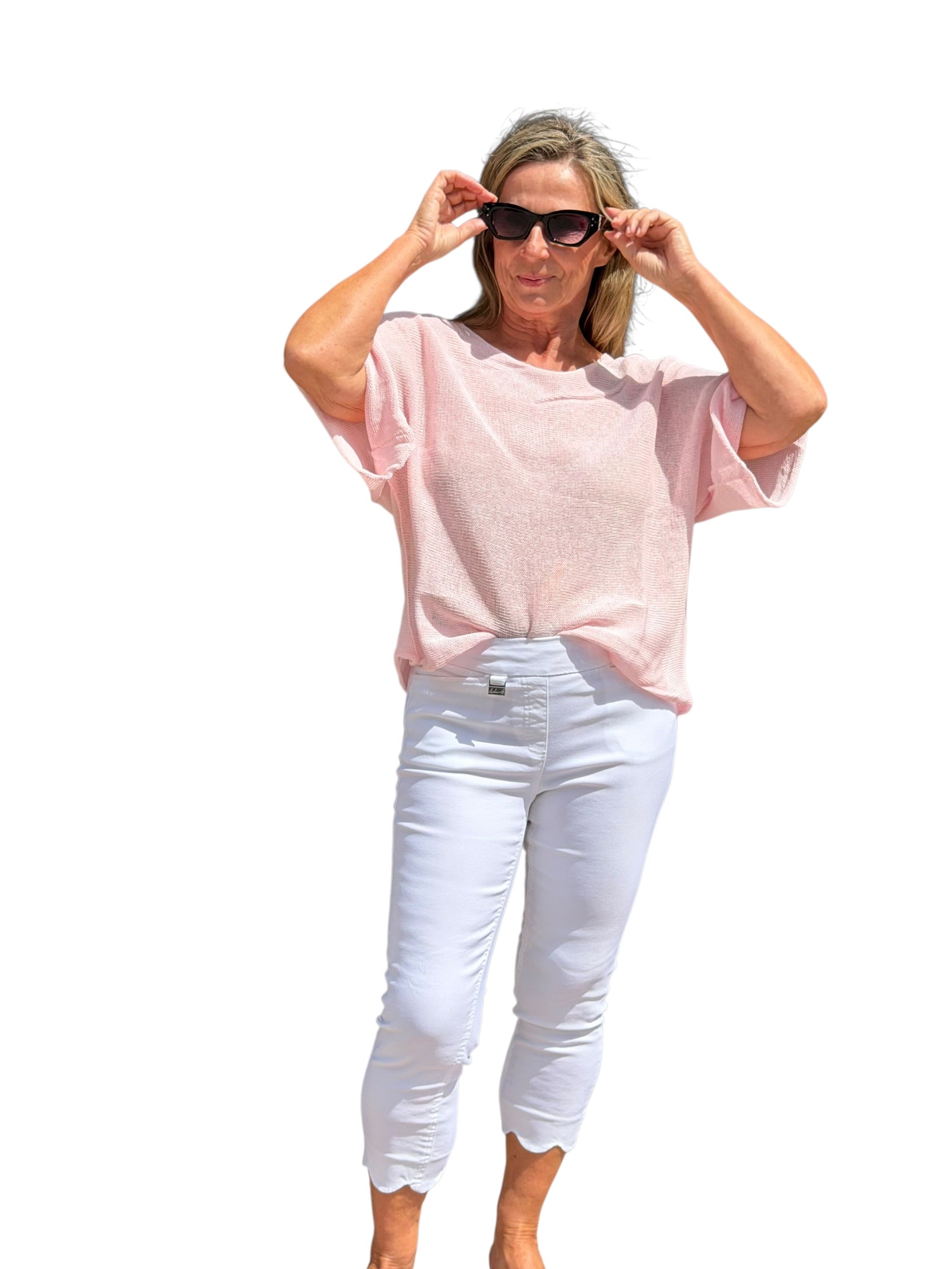 Short Sleeve Knit Sweater Light Pink - MADE IN ITALY - Back of the Bay Boutique