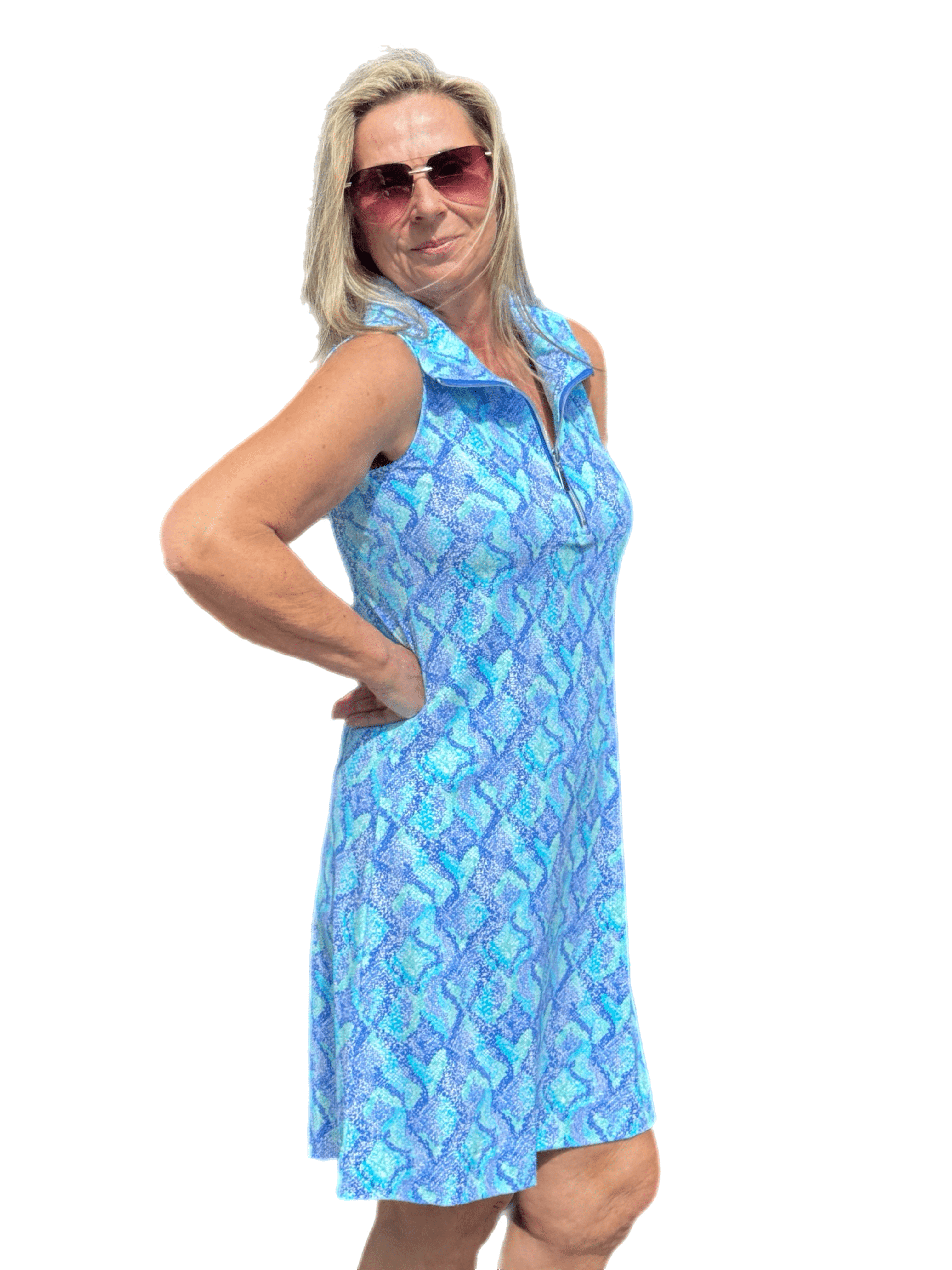 Zipper Swing Dress with UPF50+ Seafoam Python - Back of the Bay Boutique