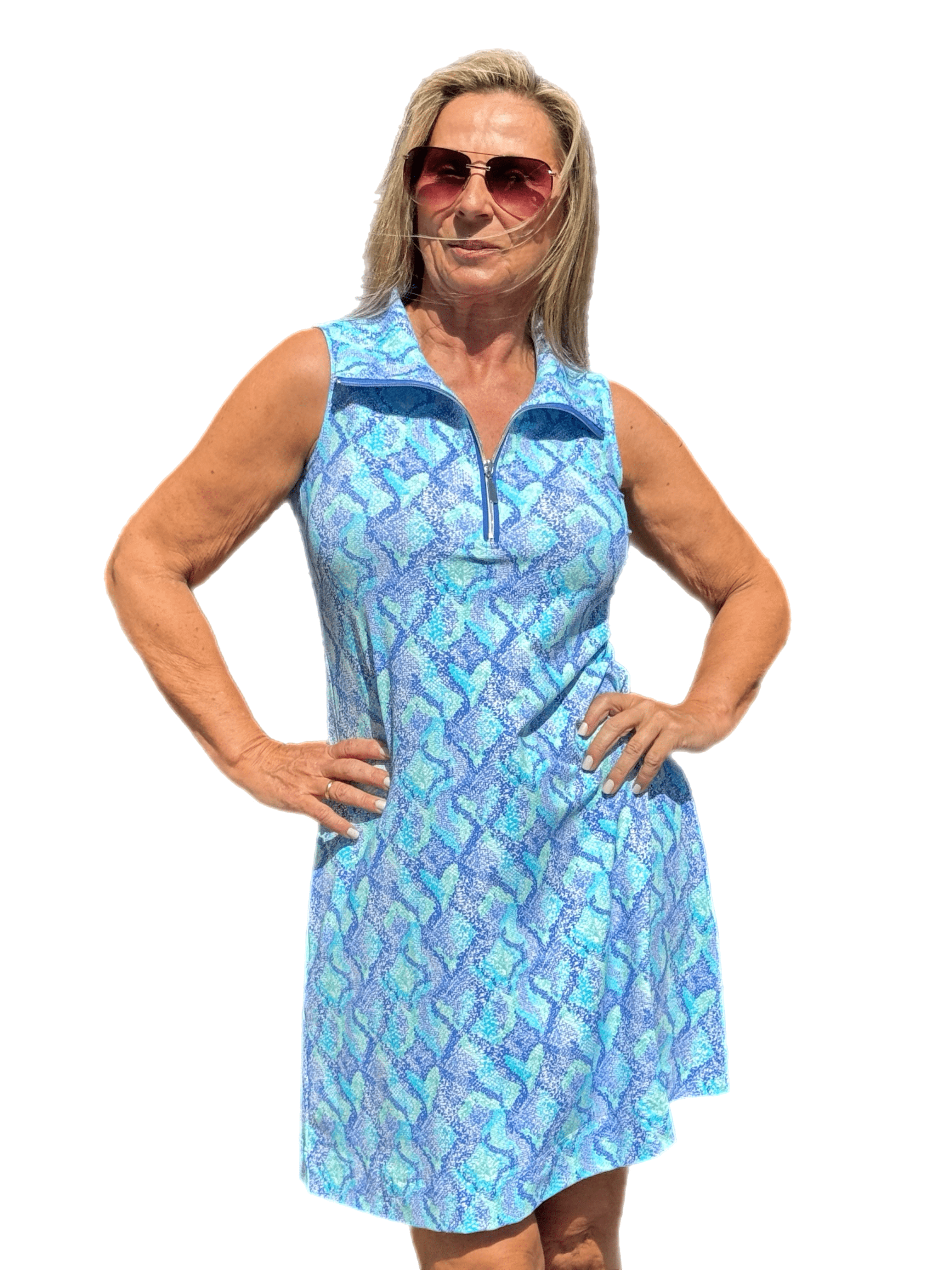 Zipper Swing Dress with UPF50+ Seafoam Python - Back of the Bay Boutique
