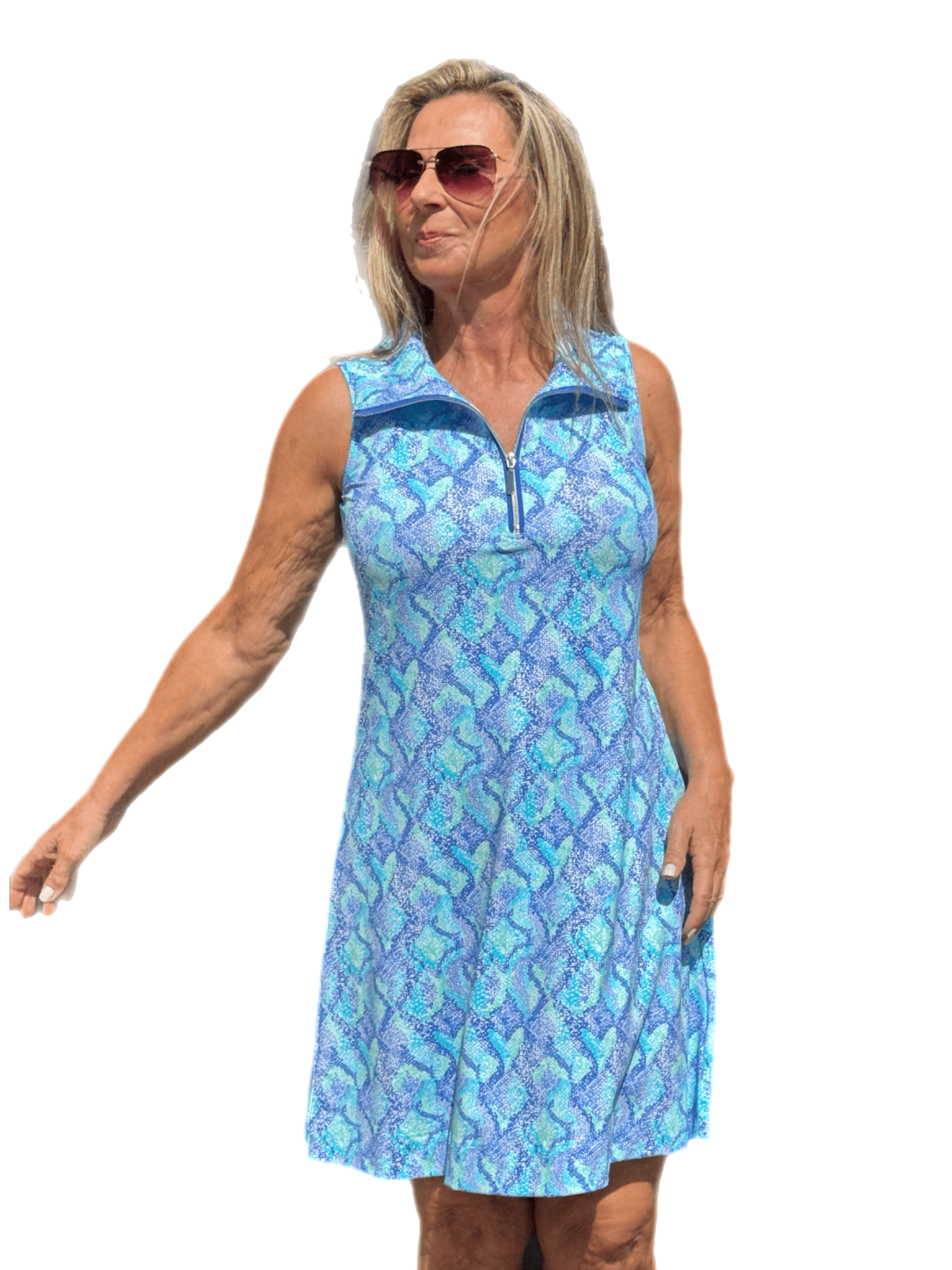 Zipper Swing Dress with UPF50+ Seafoam Python - Back of the Bay Boutique