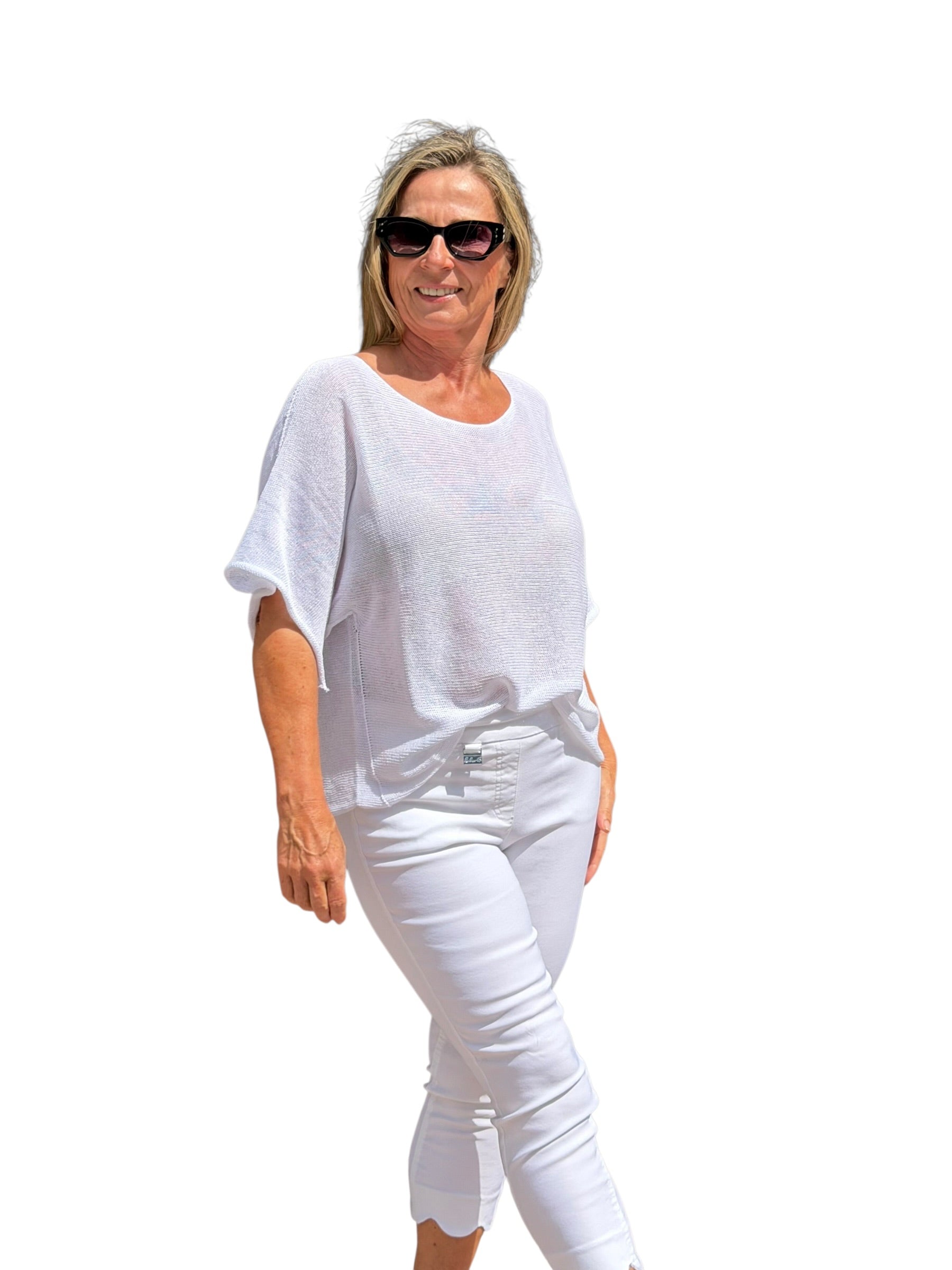 Short Sleeve Knit Sweater White - MADE IN ITALY - Back of the Bay Boutique