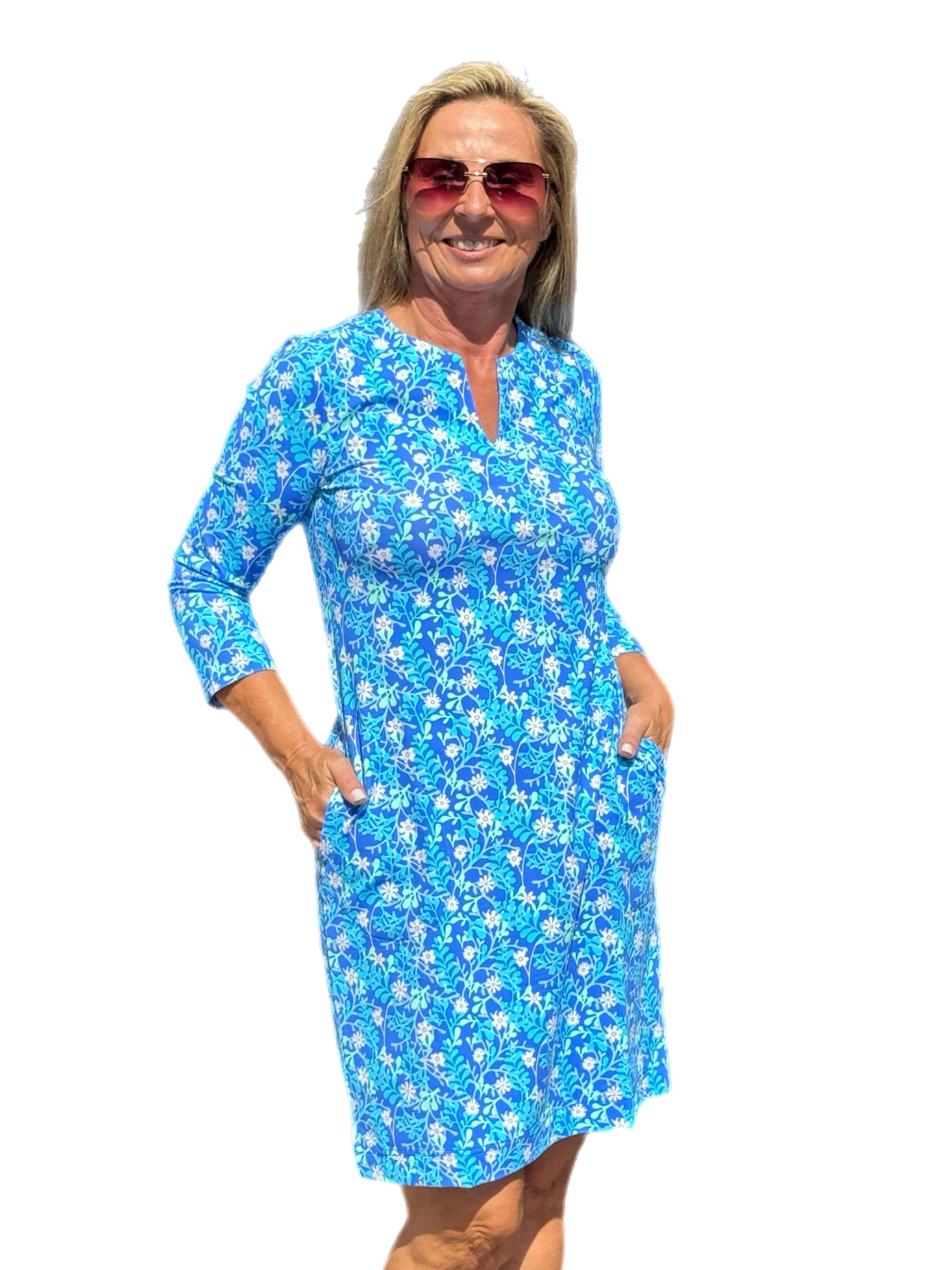 Notched V-Neck Travel Dress with UPF50+ Summer Breeze Daisy - Back of the Bay Boutique
