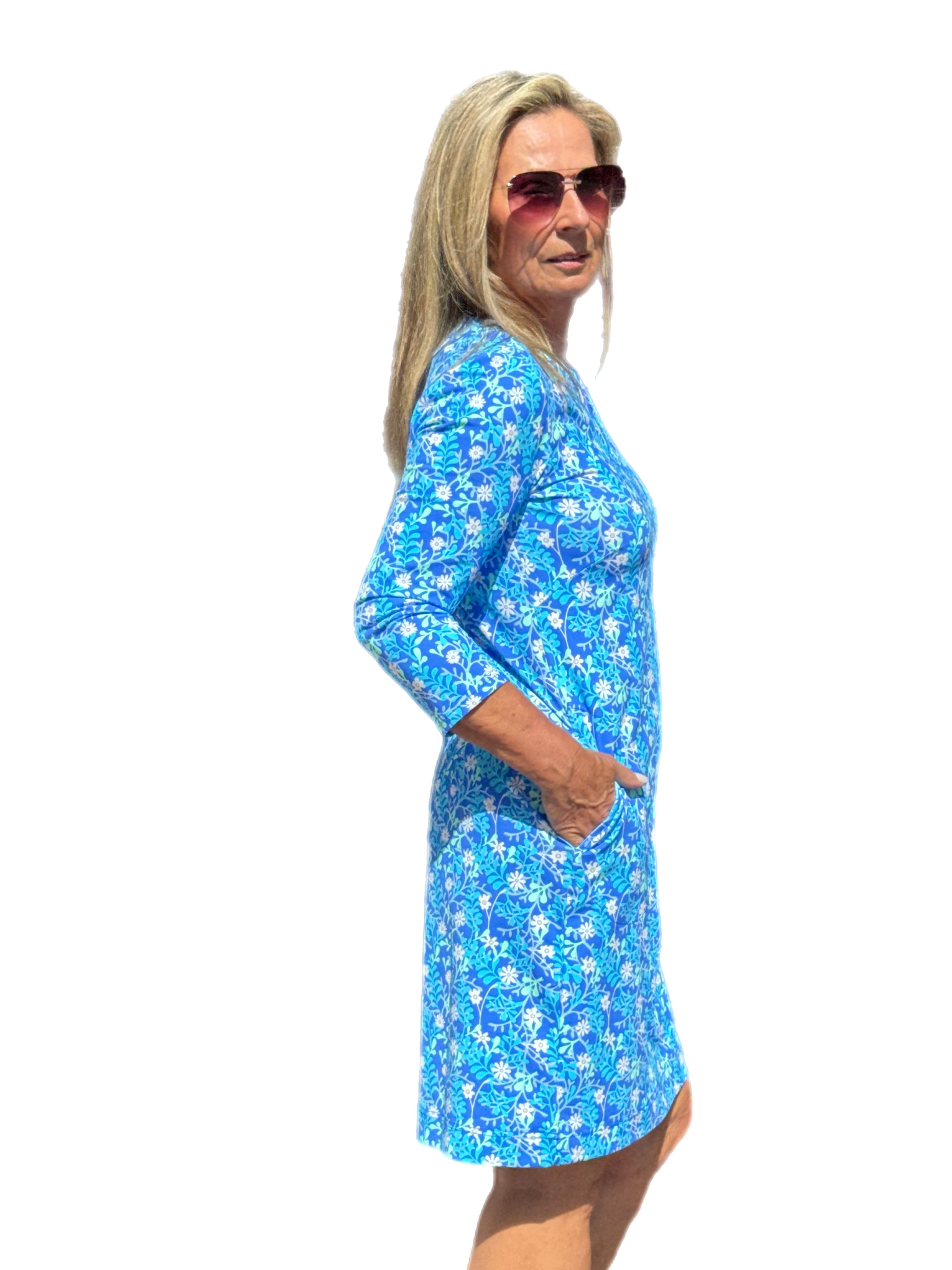 Notched V-Neck Travel Dress with UPF50+ Summer Breeze Daisy - Back of the Bay Boutique