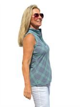 Load image into Gallery viewer, High Zip-Neck Sleeveless Top with UPF50+ Check Navy - Back of the Bay Boutique
