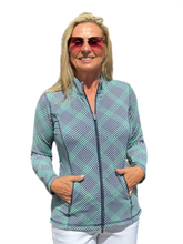 Load image into Gallery viewer, Zip-Up Long Sleeve Jacket with UPF50+ Check Navy - Back of the Bay Boutique
