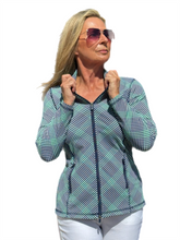 Load image into Gallery viewer, Zip-Up Long Sleeve Jacket with UPF50+ Check Navy - Back of the Bay Boutique
