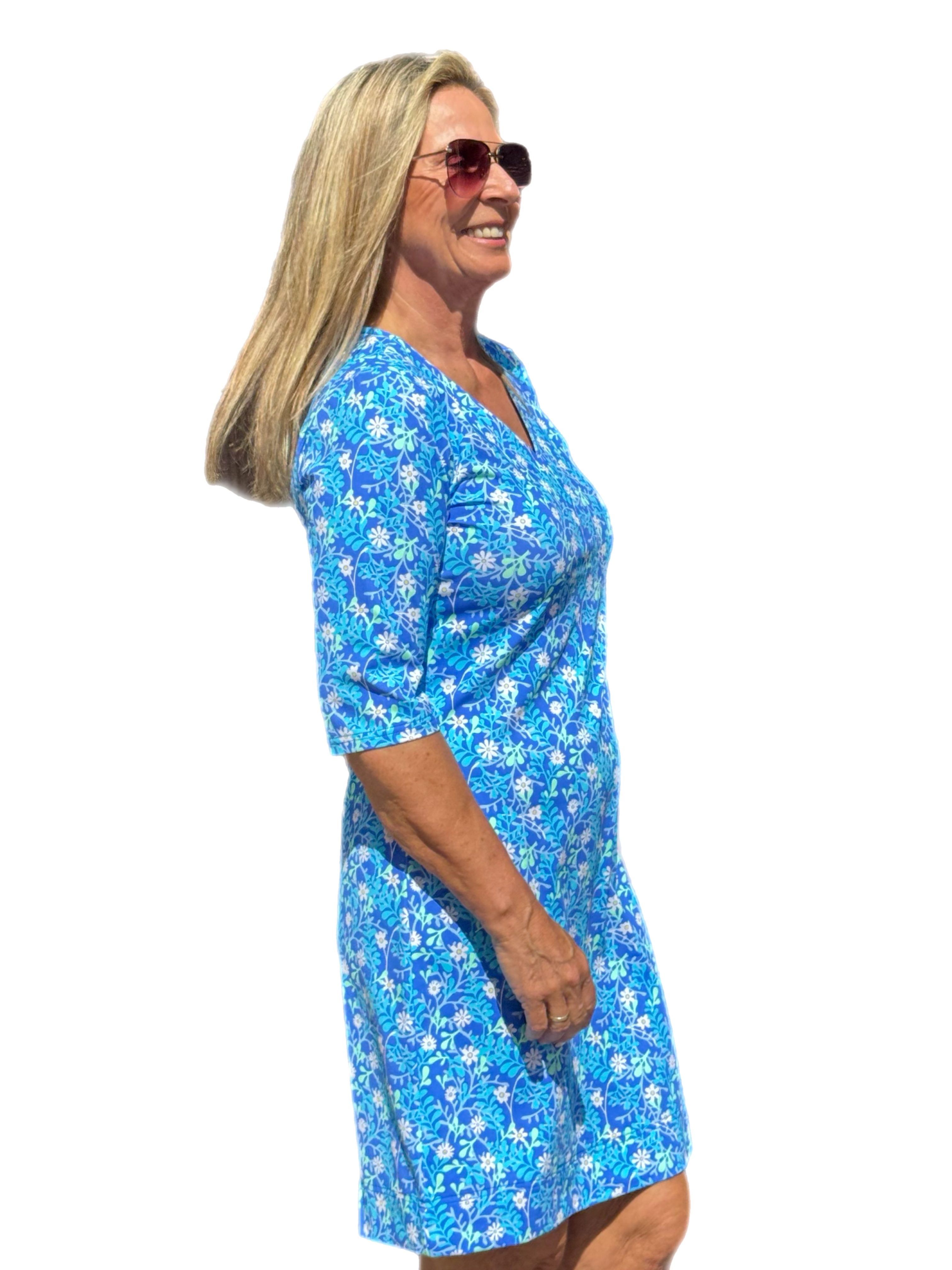 Elbow-Sleeve Travel Dress with UPF50+ Summer Breeze Daisy - Back of the Bay Boutique