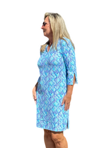 Split-Neck Travel Dress with UPF50+ Seafoam Python - Back of the Bay Boutique