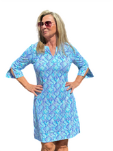 Load image into Gallery viewer, Split-Neck Travel Dress with UPF50+ Seafoam Python - Back of the Bay Boutique
