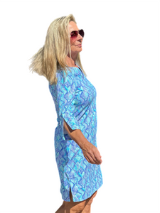 Split-Neck Travel Dress with UPF50+ Seafoam Python - Back of the Bay Boutique