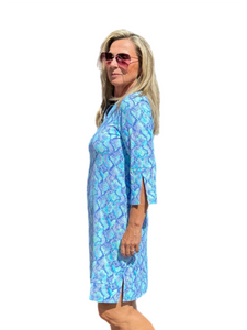 Split-Neck Travel Dress with UPF50+ Seafoam Python - Back of the Bay Boutique