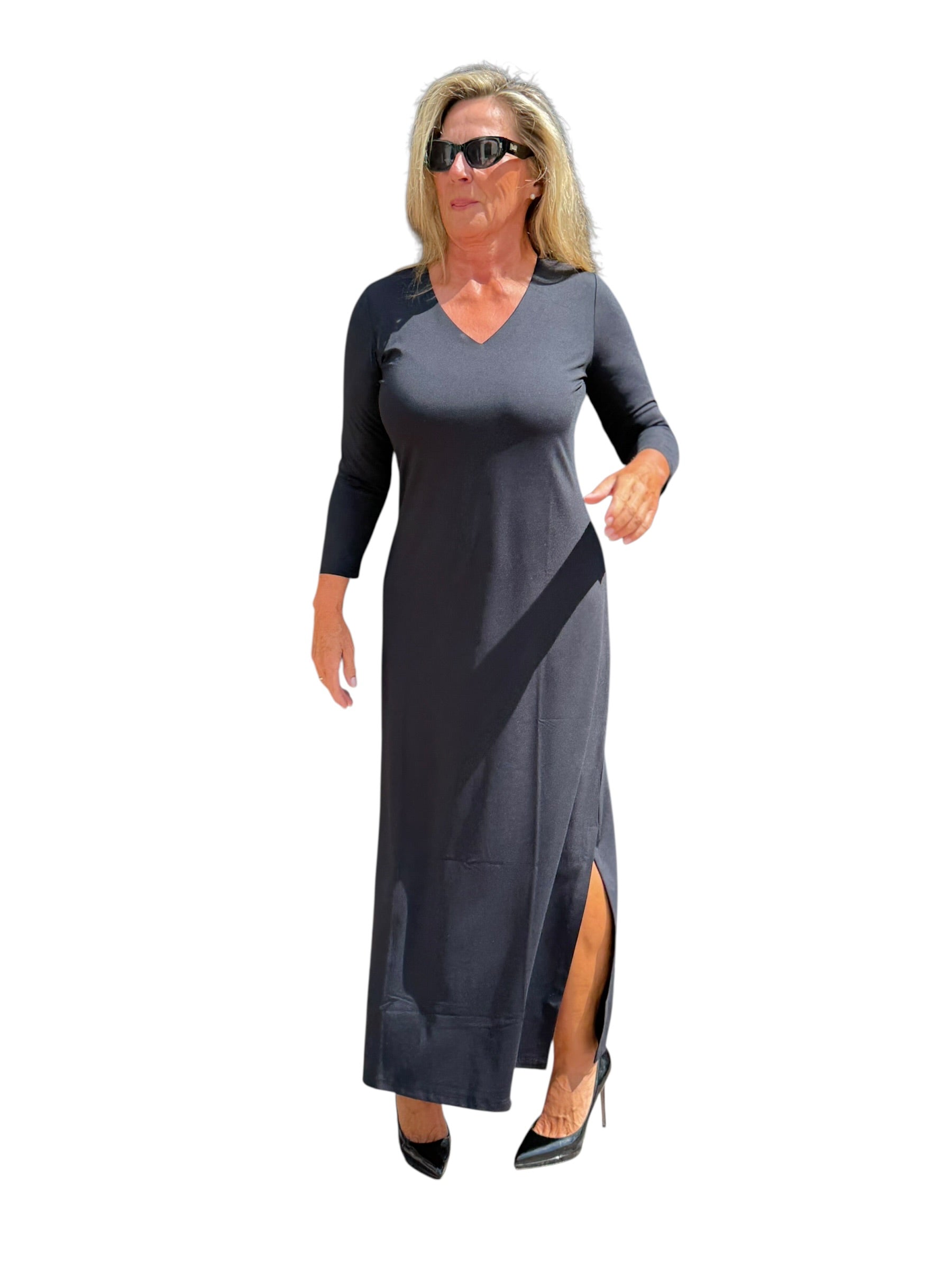 Maxi Elbow-Sleeve Dress with UPF50+ Black