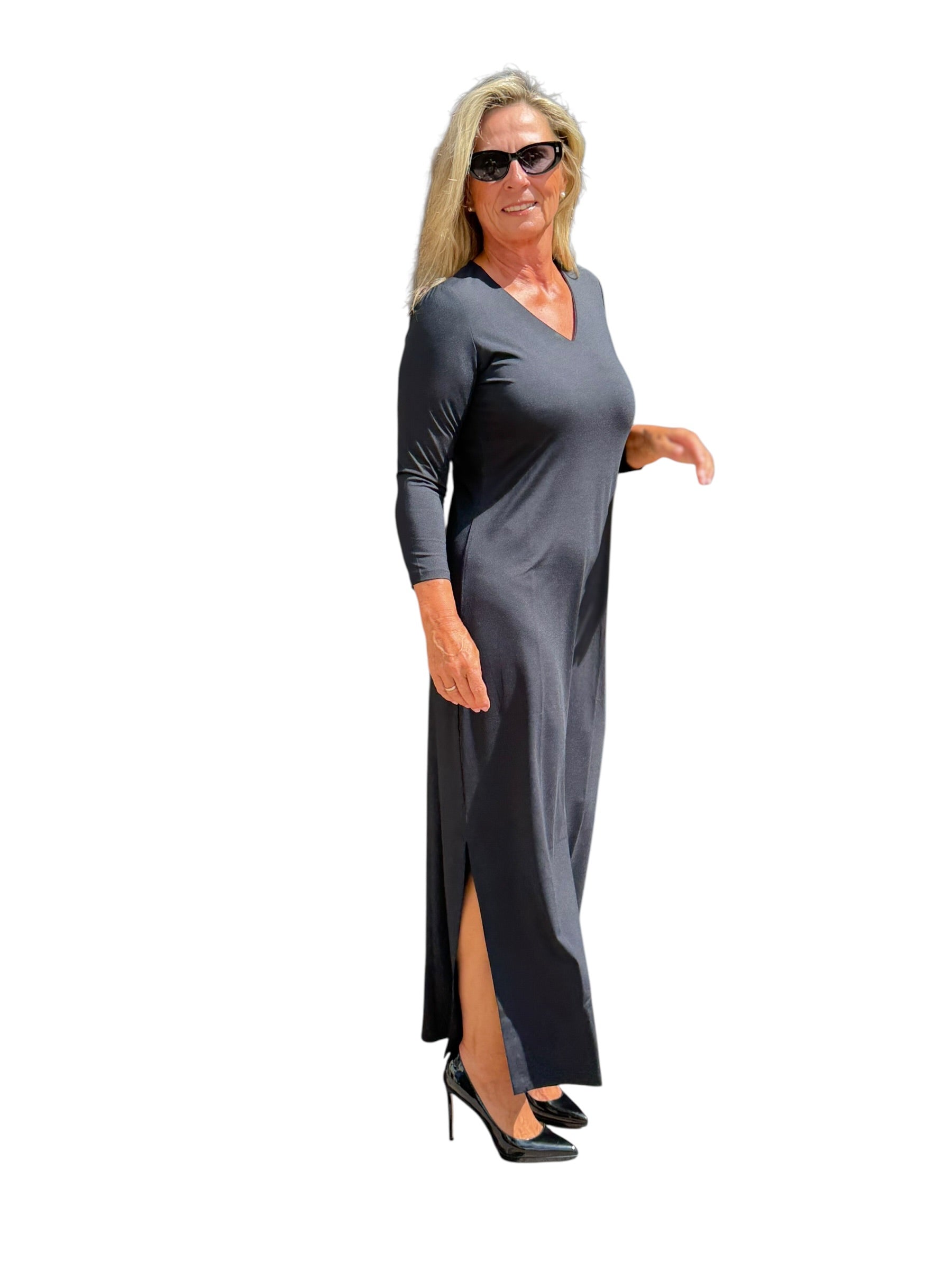 Maxi Elbow-Sleeve Dress with UPF50+ Black