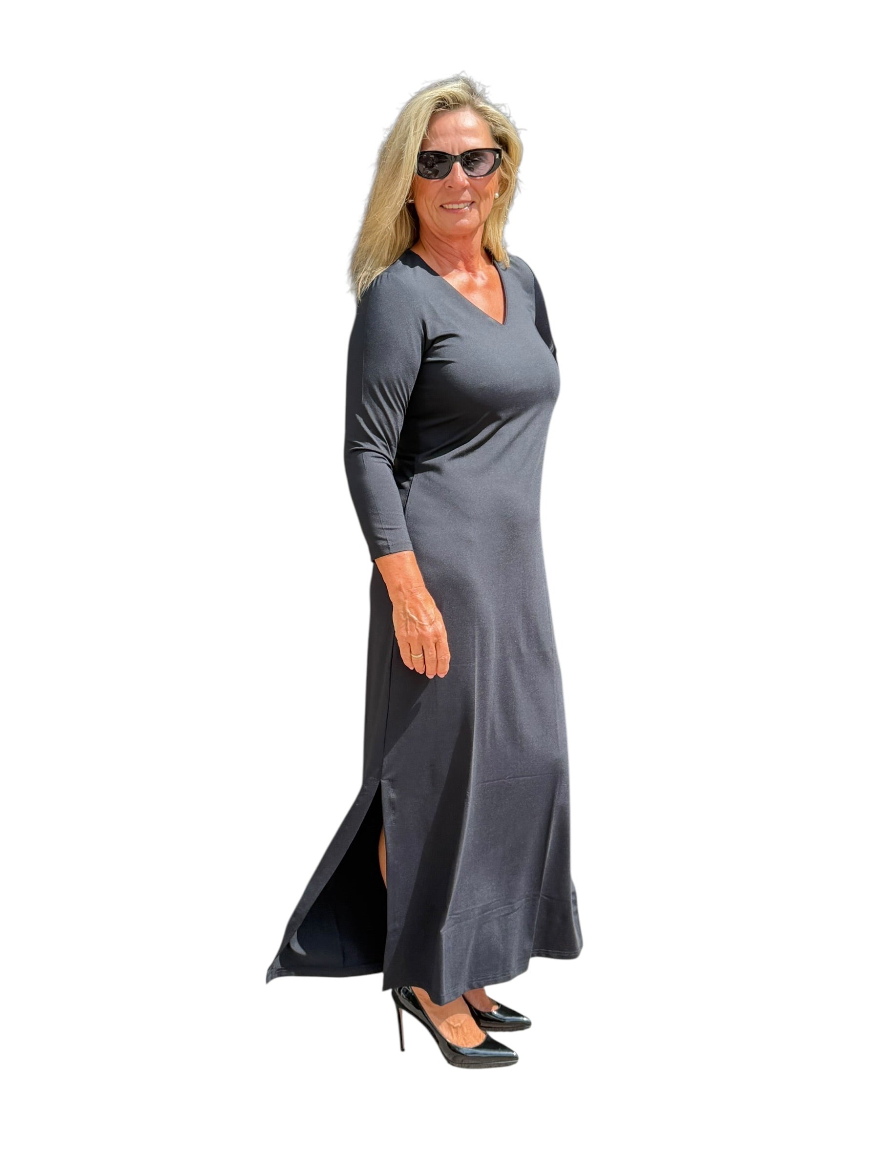 Maxi Elbow-Sleeve Dress with UPF50+ Black