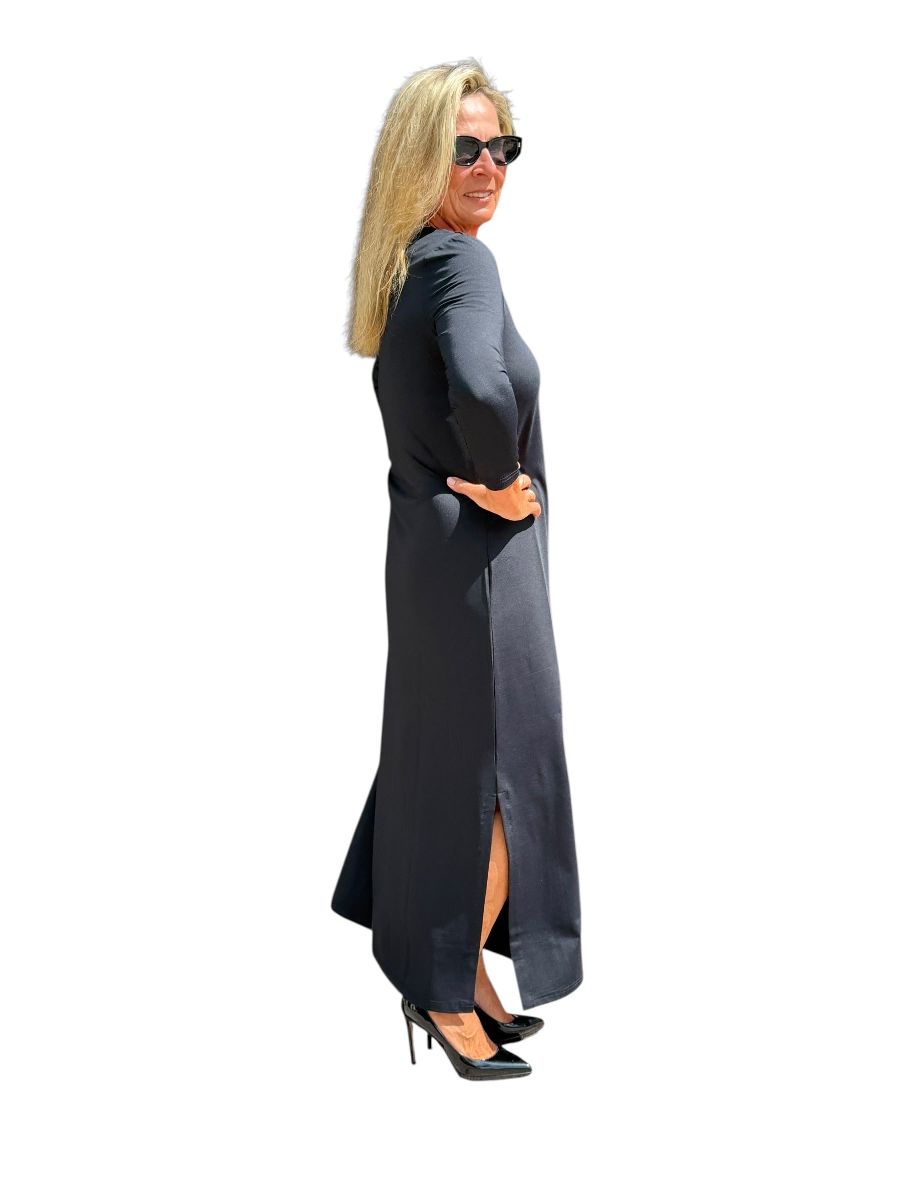 Maxi Elbow-Sleeve Dress with UPF50+ Black