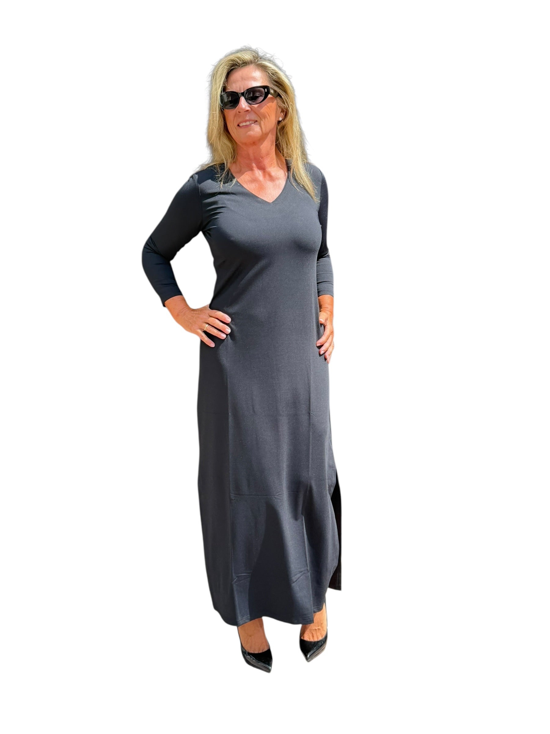 Maxi Elbow-Sleeve Dress with UPF50+ Black