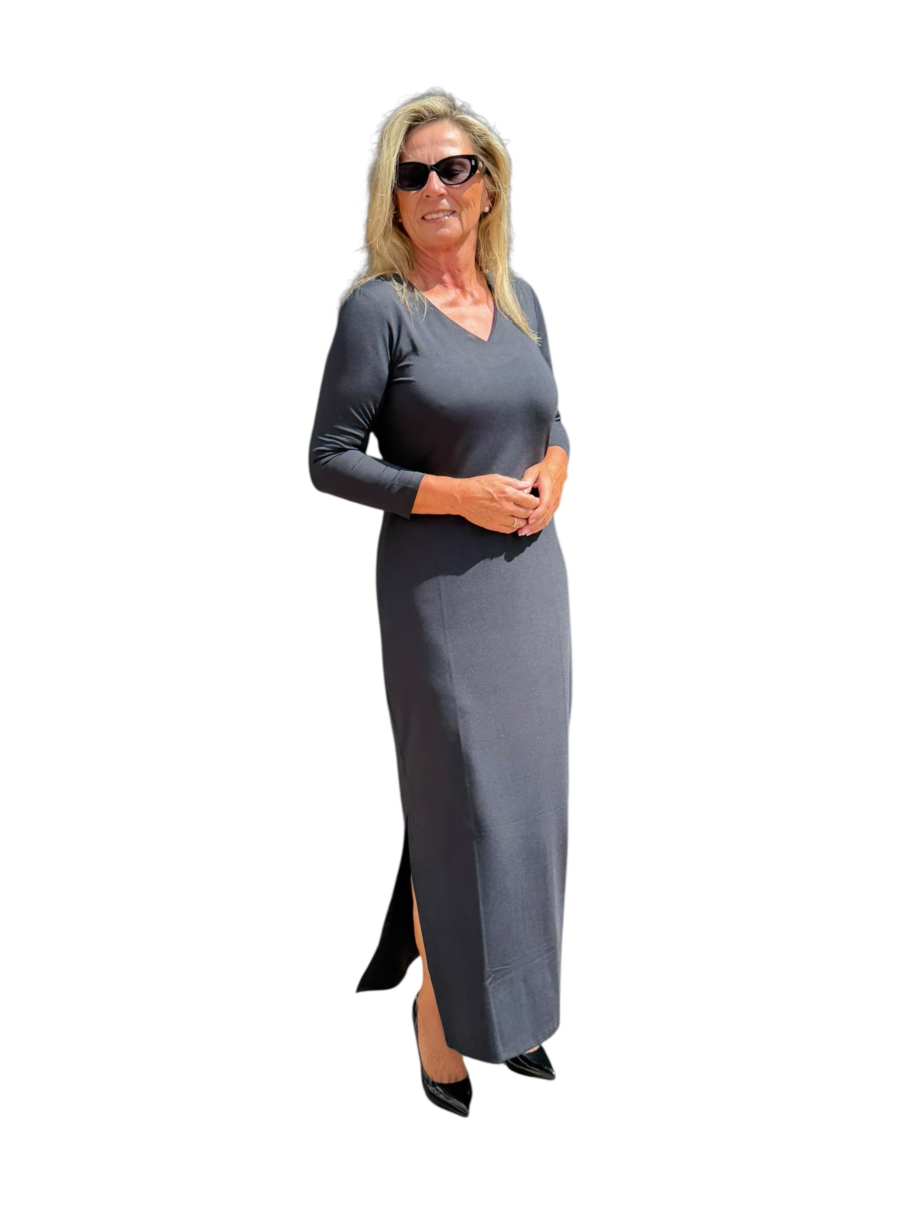 Maxi Elbow-Sleeve Dress with UPF50+ Black