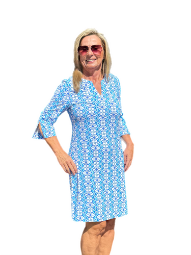 Split-Neck Travel Dress with UPF50+ Floral Periwinkle - Back of the Bay Boutique