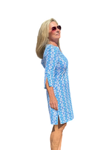 Split-Neck Travel Dress with UPF50+ Floral Periwinkle - Back of the Bay Boutique