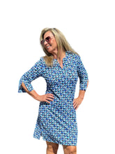 Load image into Gallery viewer, Split-Neck Travel Dress with UPF50+ Navy Waves - Back of the Bay Boutique
