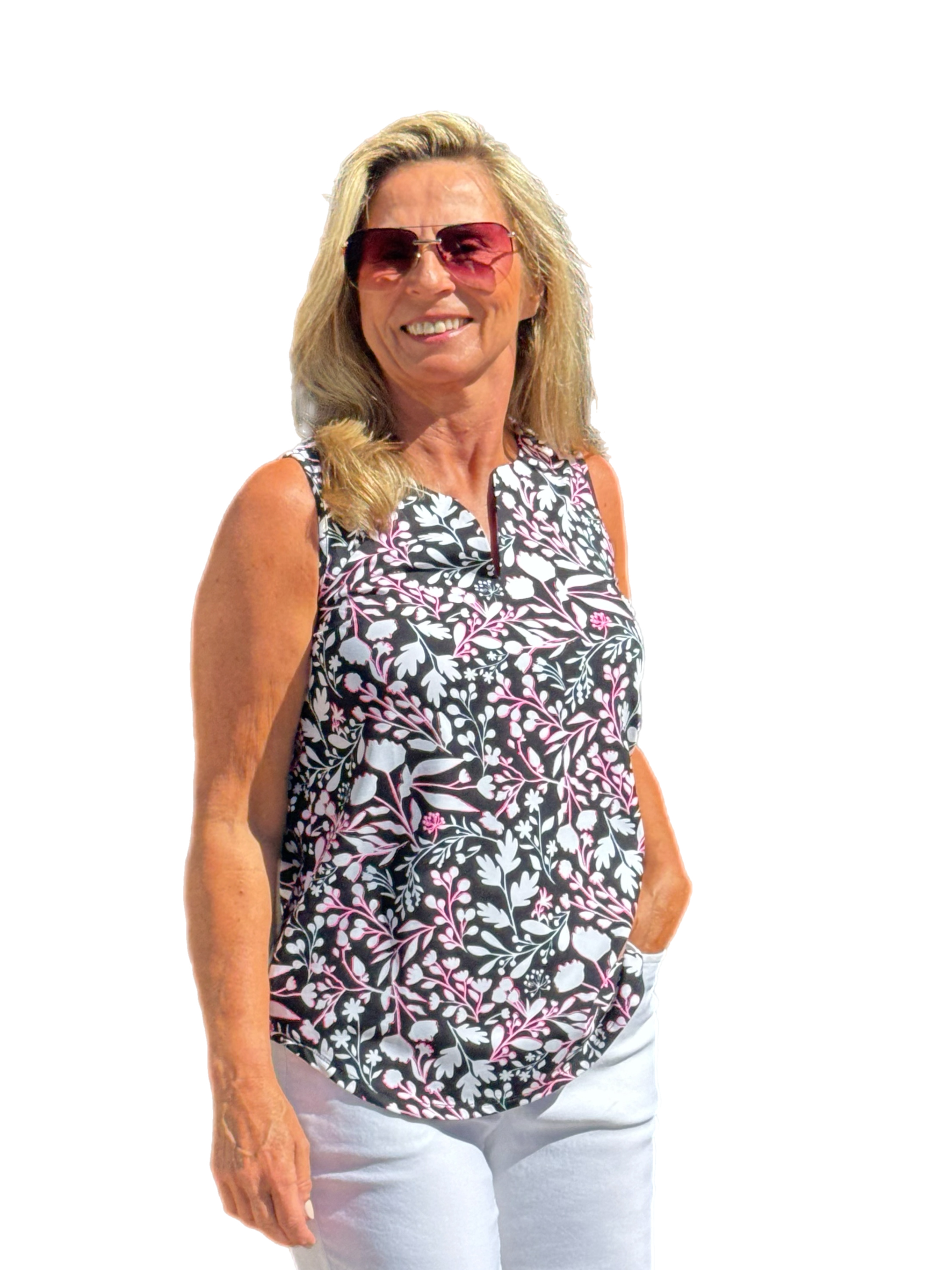 Keyhole Sleeveless Top with UPF50+ Summer Breeze Black