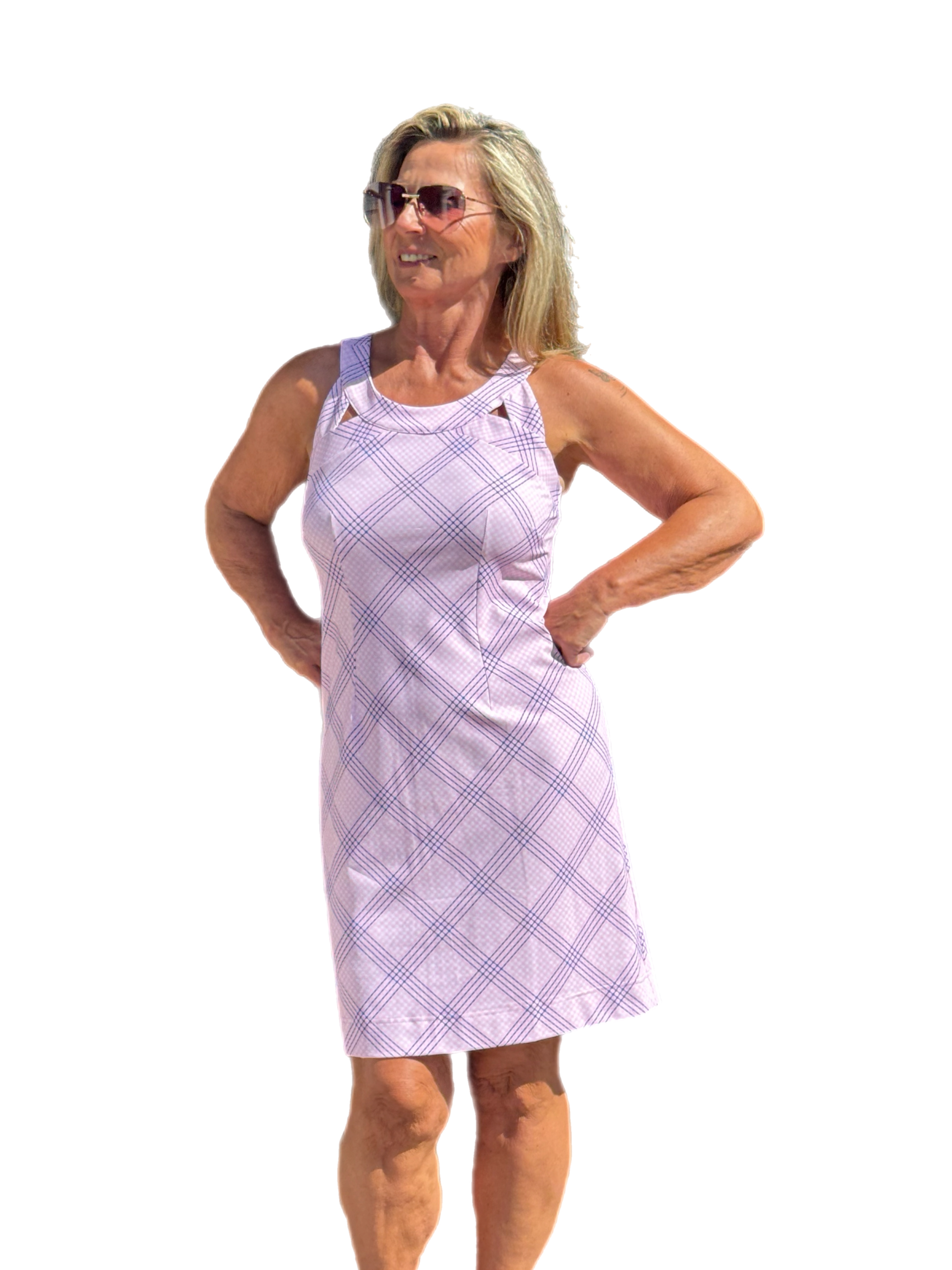 Cut-out Sleeveless Dress with UPF50+ Check Pink