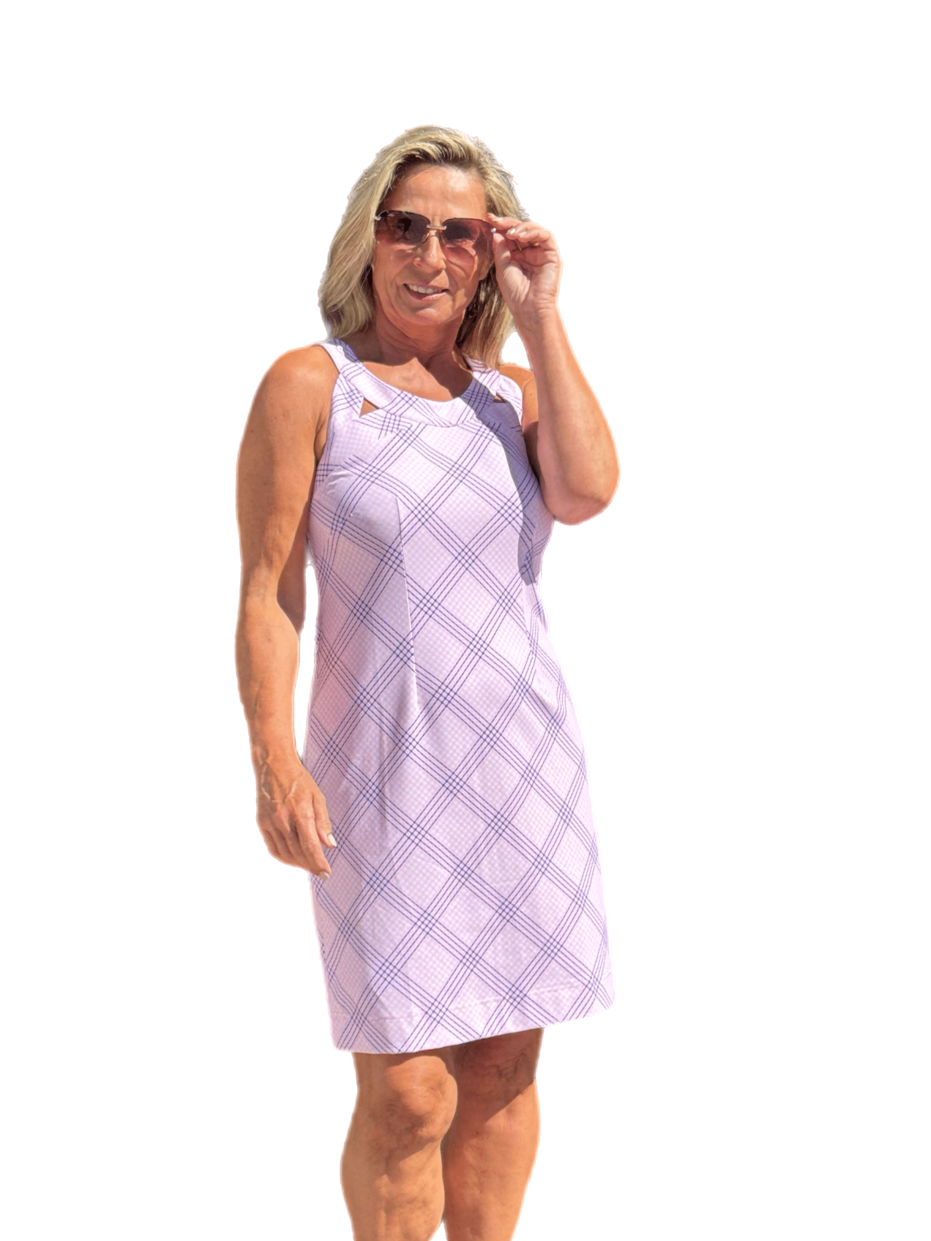 Cut-out Sleeveless Dress with UPF50+ Check Pink