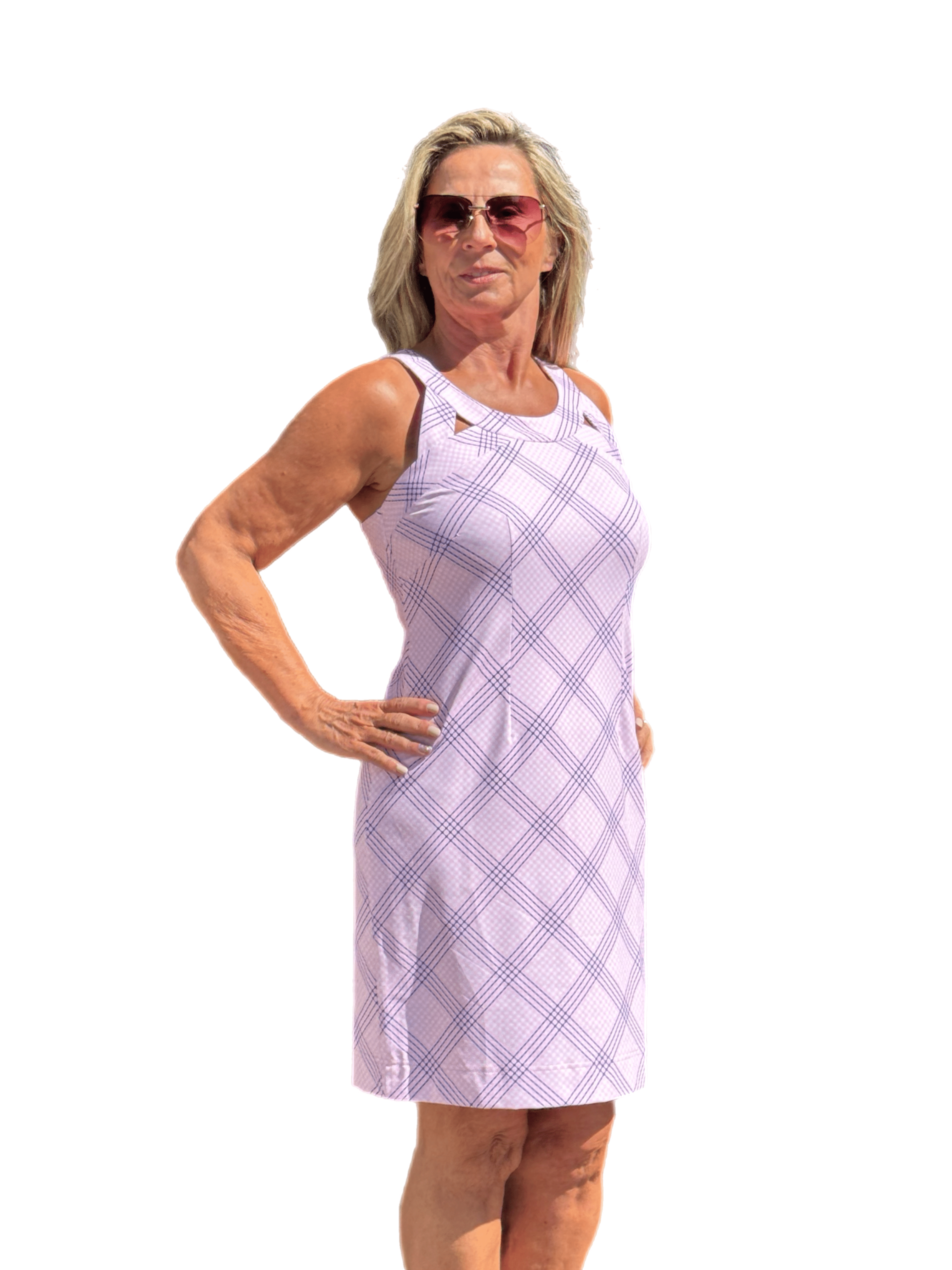 Cut-out Sleeveless Dress with UPF50+ Check Pink