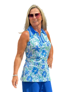 Sleeveless Collared Top with UPF50+ Cornflower