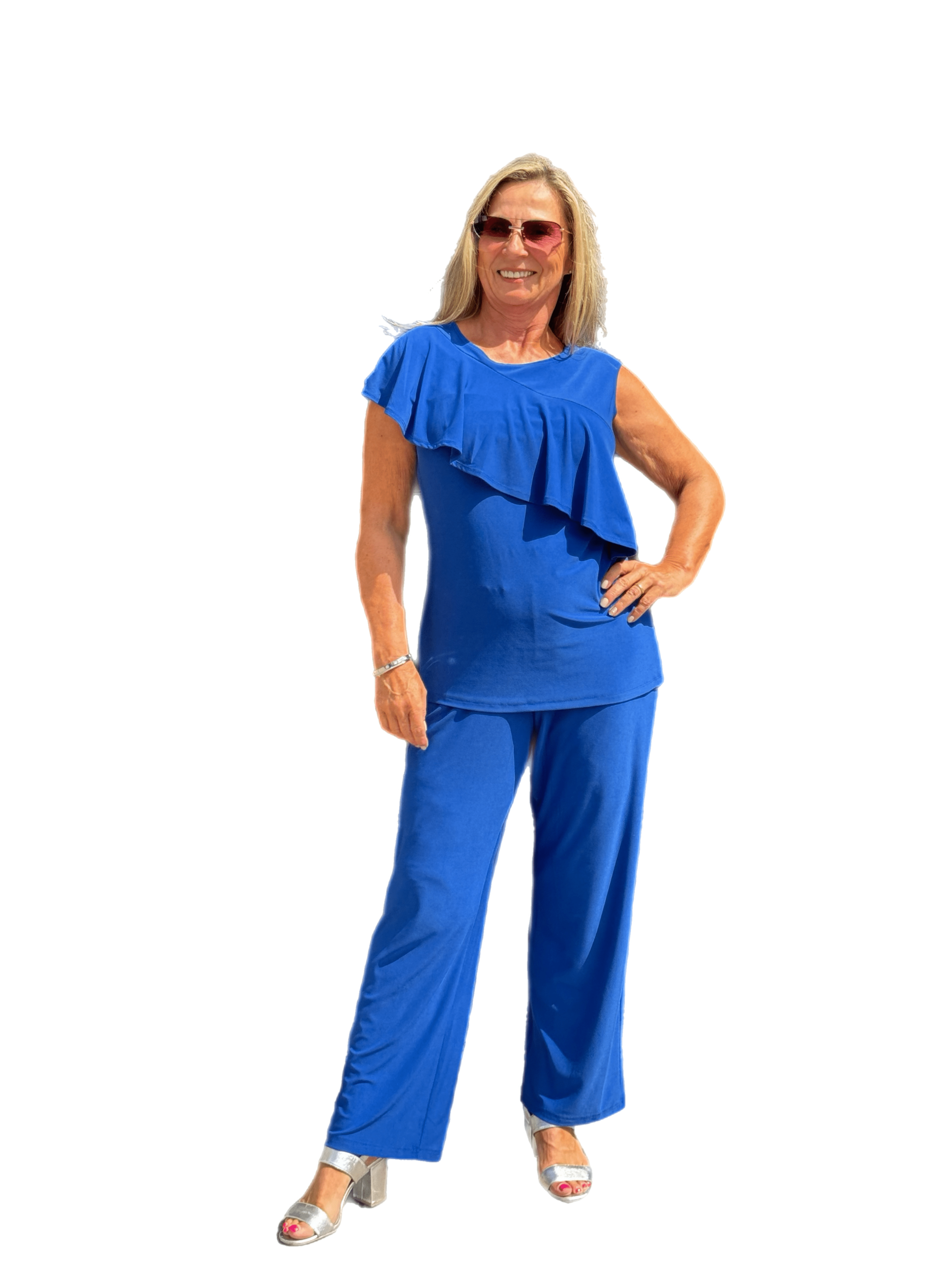 Asymmetrical Ruffle Top Deep Blue