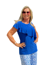 Load image into Gallery viewer, Asymmetrical Ruffle Top Deep Blue
